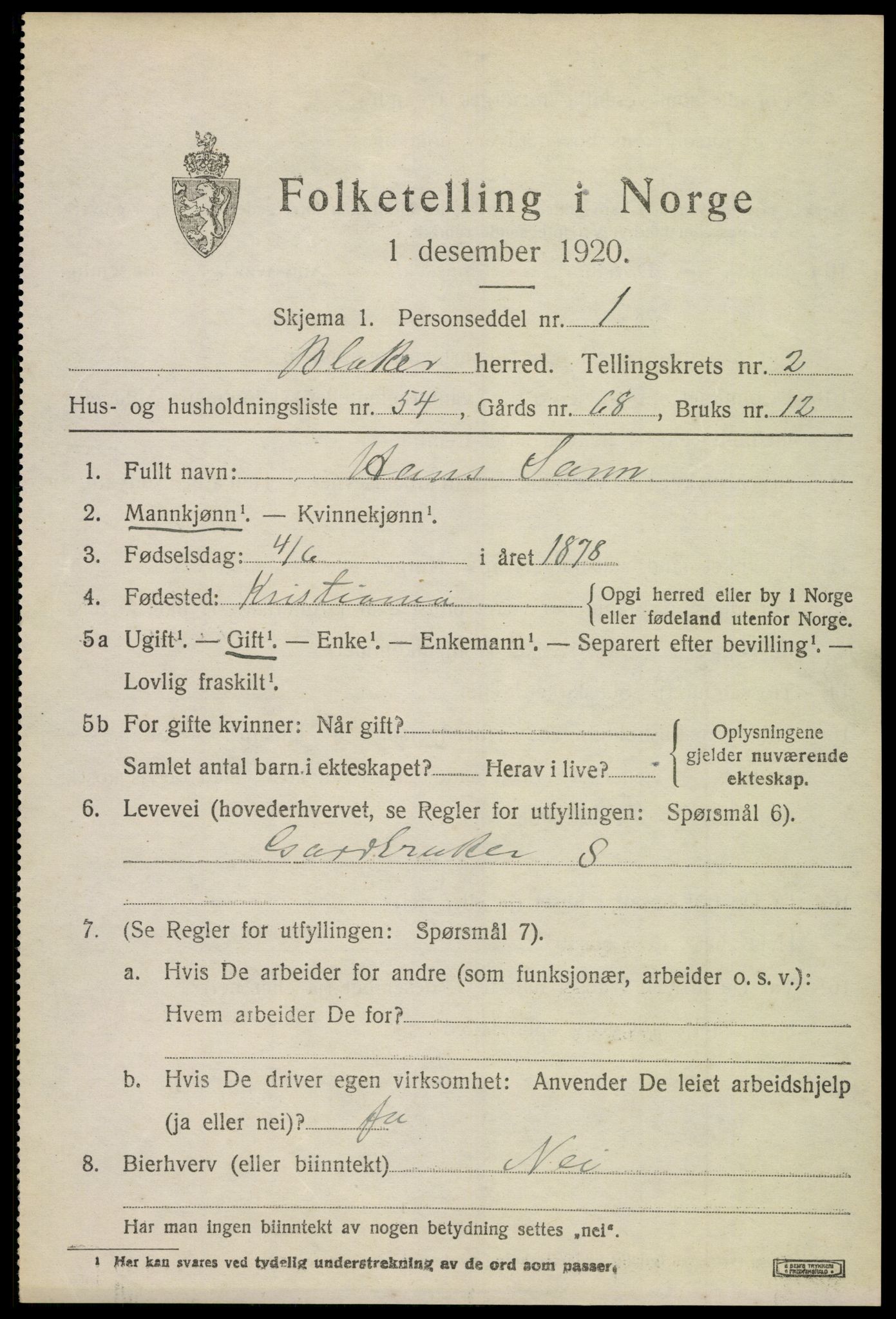 SAO, 1920 census for Blaker, 1920, p. 2035