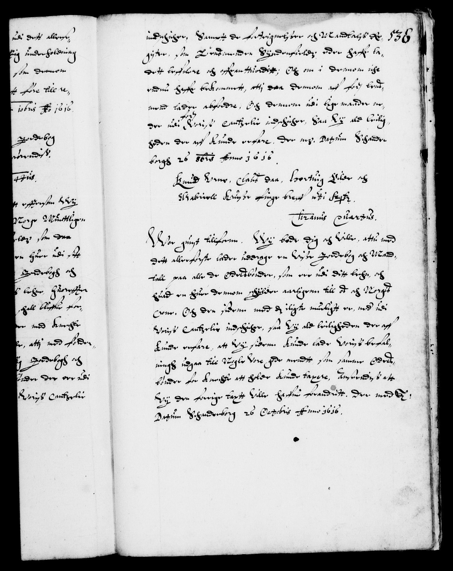 Danske Kanselli 1572-1799, RA/EA-3023/F/Fc/Fca/Fcab/L0003: Norske tegnelser (mikrofilm), 1596-1616, p. 536a