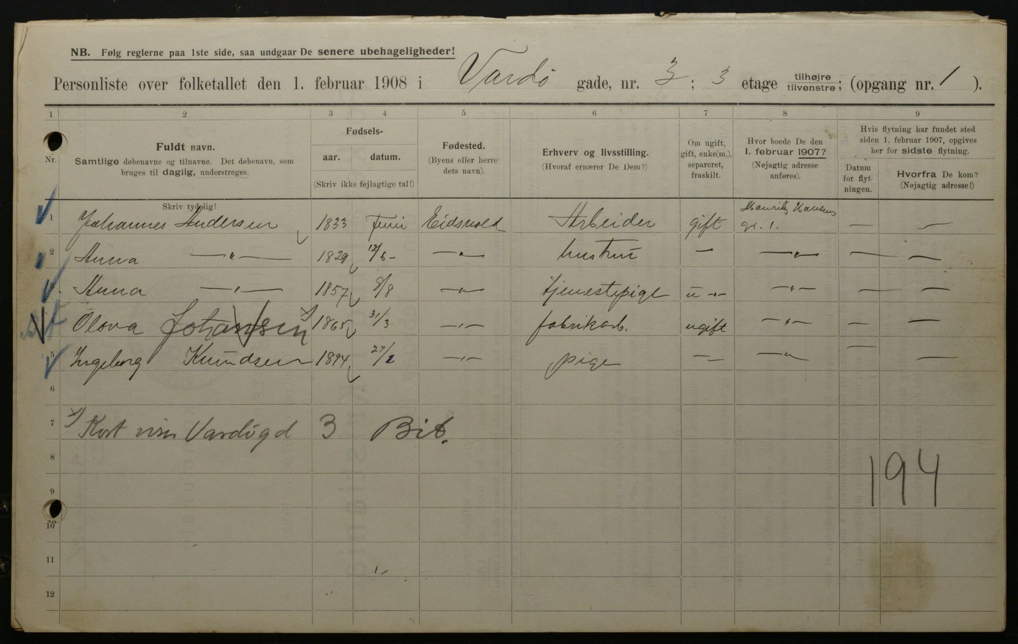 OBA, Municipal Census 1908 for Kristiania, 1908, p. 109387