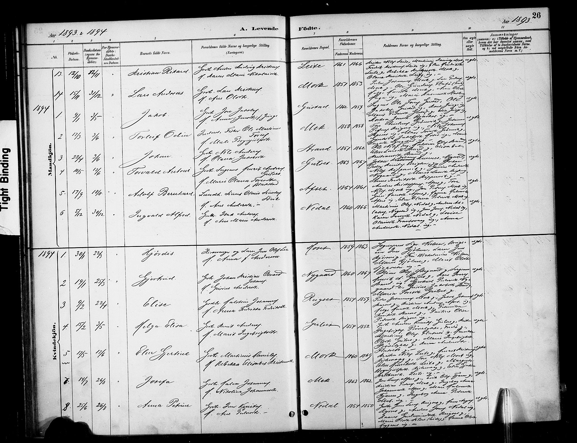 Ministerialprotokoller, klokkerbøker og fødselsregistre - Møre og Romsdal, AV/SAT-A-1454/568/L0809: Parish register (official) no. 568A13, 1884-1900, p. 26