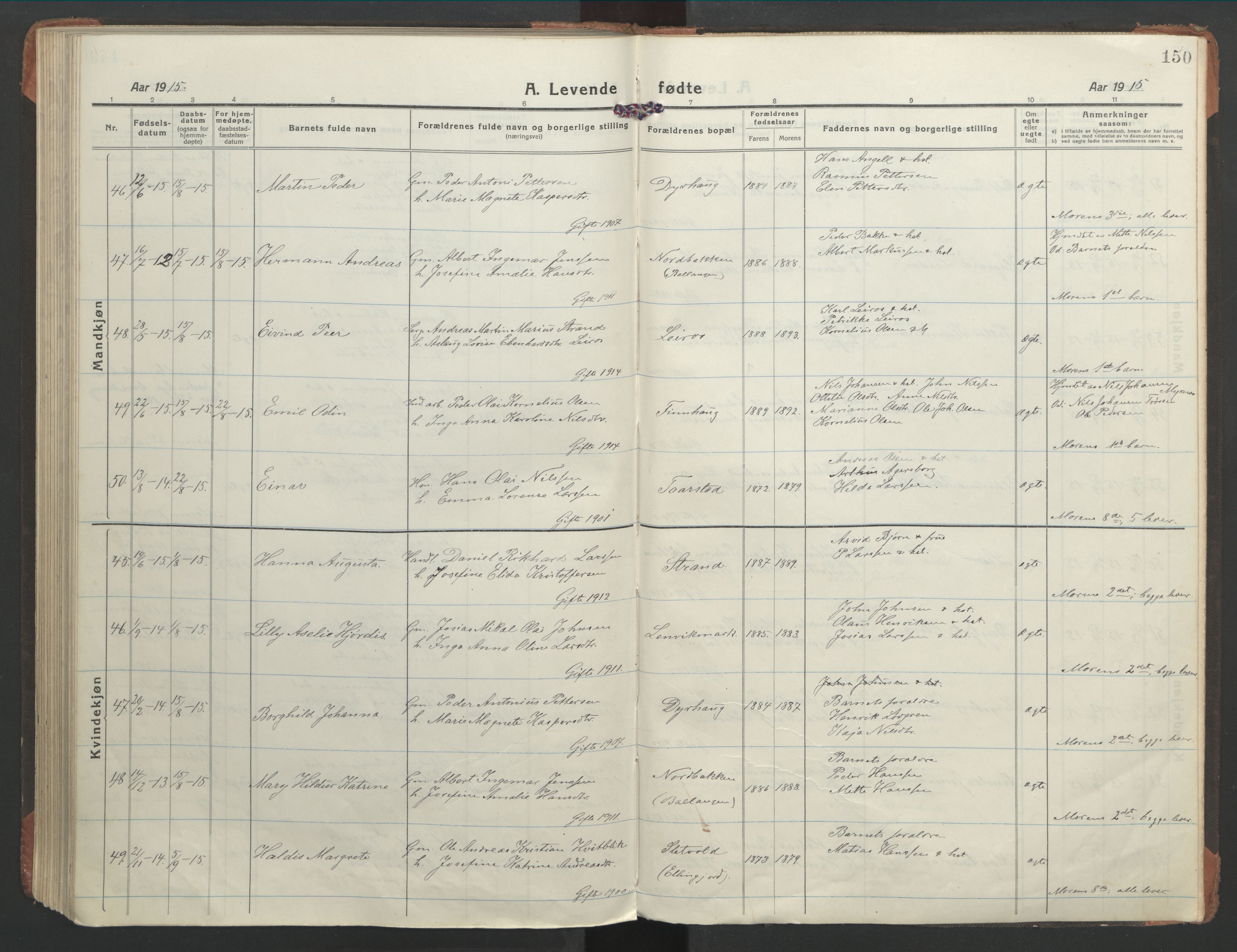 Ministerialprotokoller, klokkerbøker og fødselsregistre - Nordland, AV/SAT-A-1459/863/L0900: Parish register (official) no. 863A12, 1906-1915, p. 150