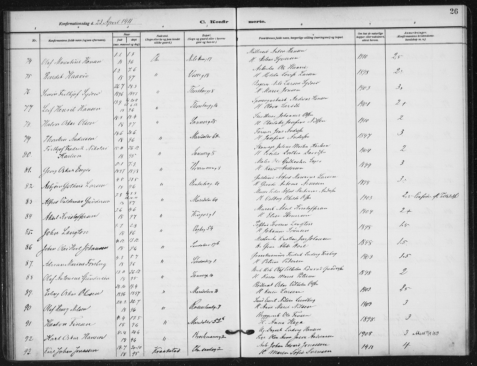 Sagene prestekontor Kirkebøker, SAO/A-10796/F/L0008: Parish register (official) no. 8, 1910-1919, p. 26