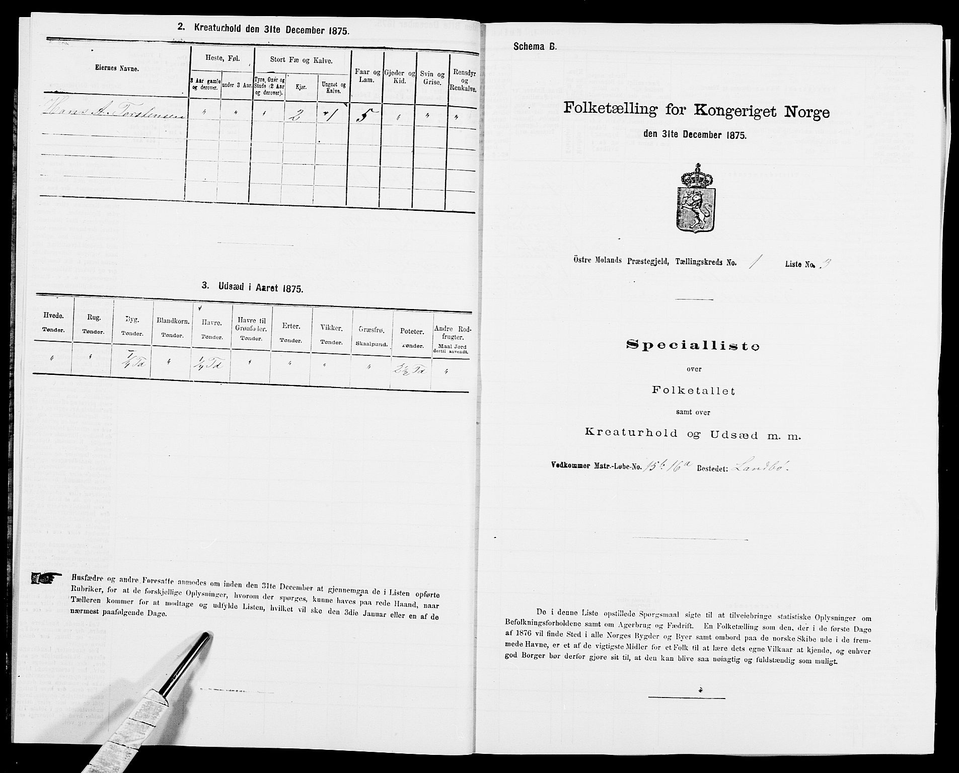 SAK, 1875 census for 0918P Austre Moland, 1875, p. 2728