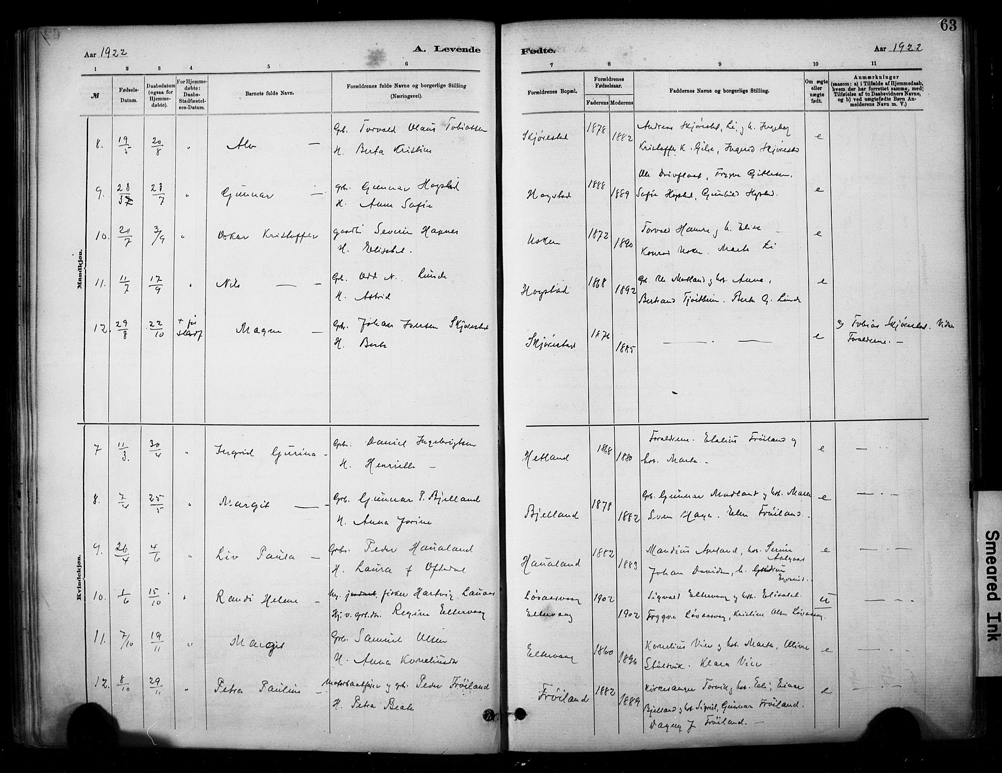 Hetland sokneprestkontor, AV/SAST-A-101826/30/30BA/L0010: Parish register (official) no. A 10, 1882-1925, p. 63