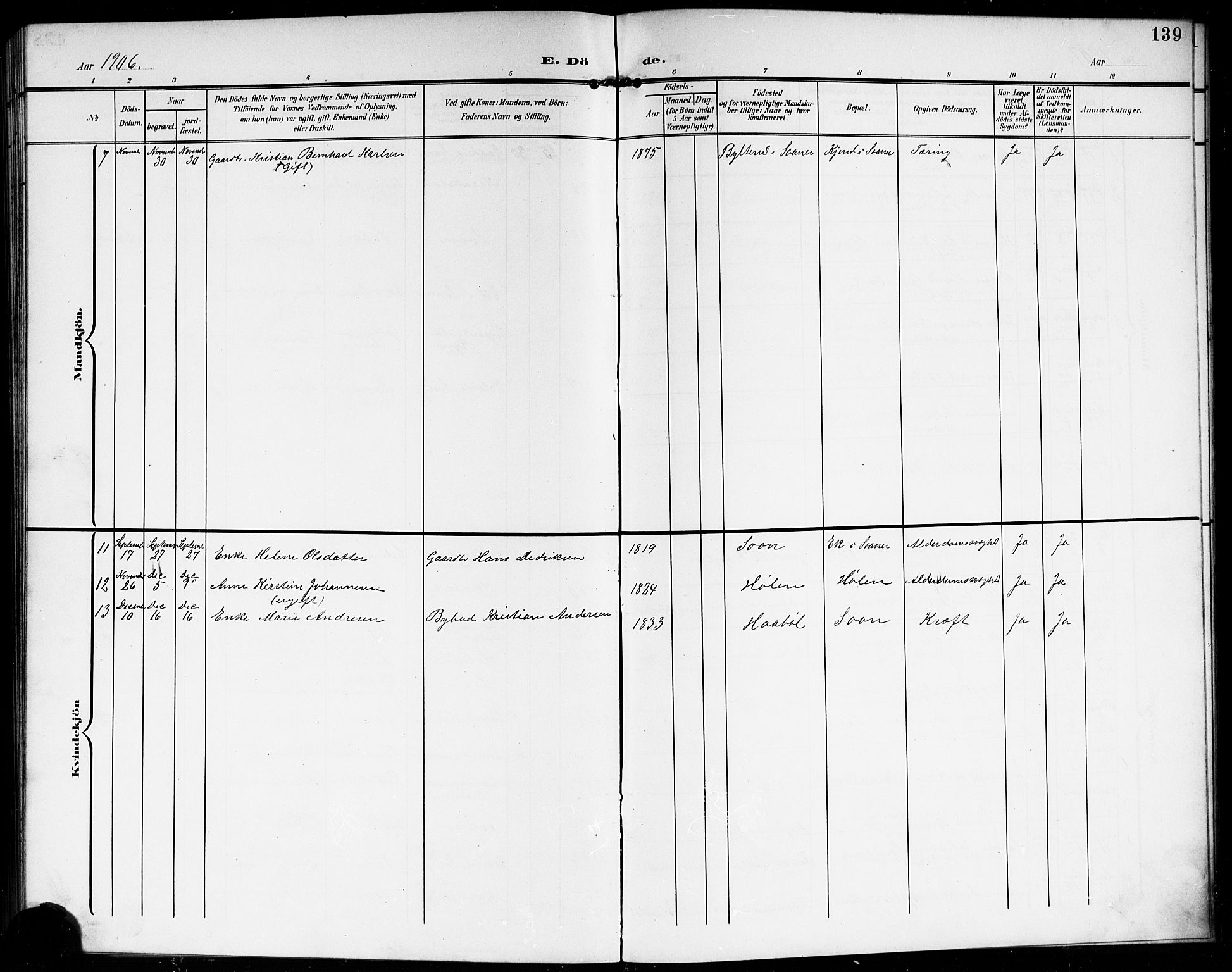 Vestby prestekontor Kirkebøker, AV/SAO-A-10893/G/Gb/L0002: Parish register (copy) no. II 2, 1903-1914, p. 139