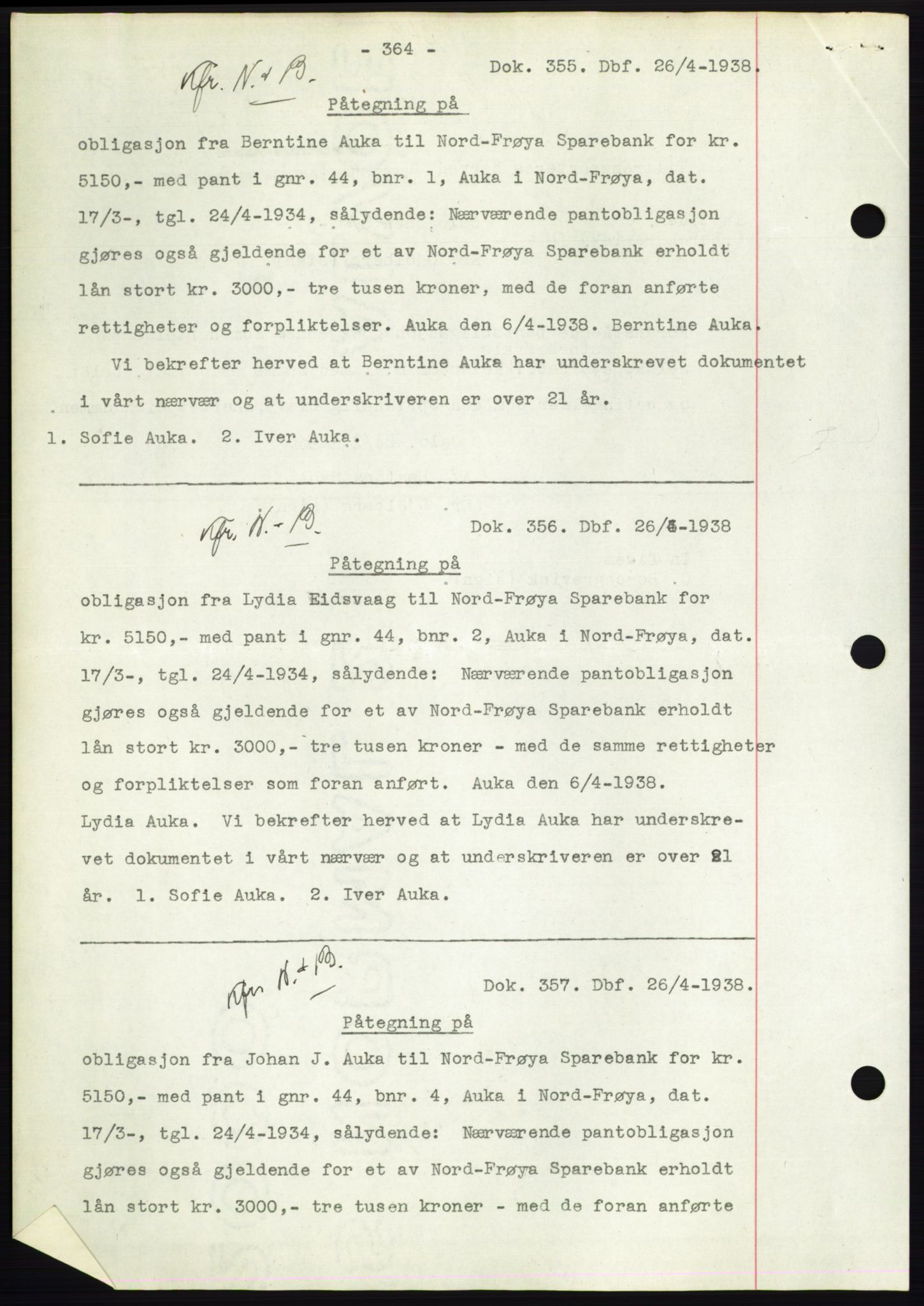 Hitra sorenskriveri, AV/SAT-A-0018/2/2C/2Ca: Mortgage book no. C1, 1936-1945, Diary no: : 355/1938