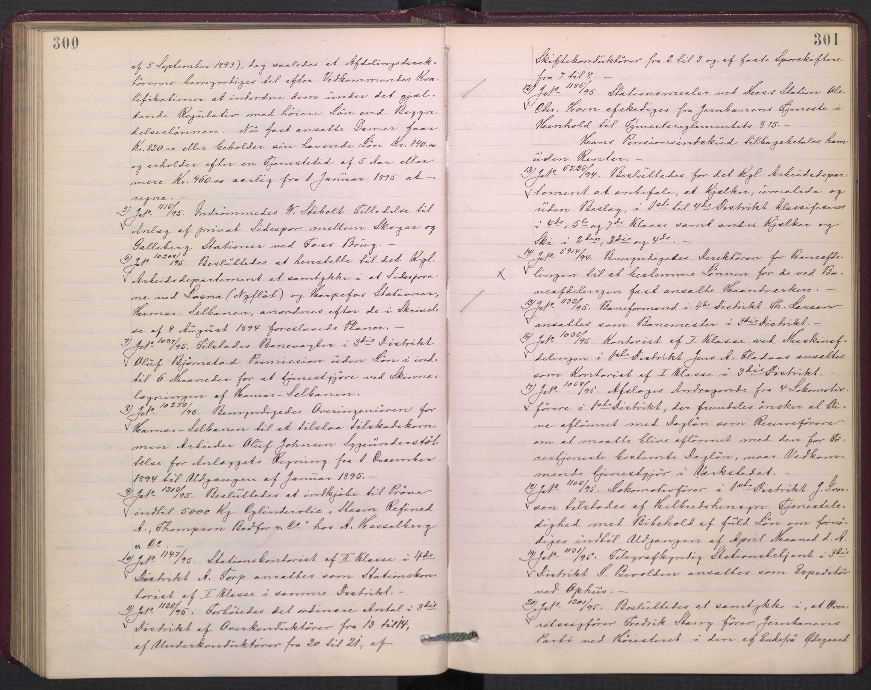 Norges statsbaner, Administrasjons- økonomi- og personalavdelingen, AV/RA-S-3412/A/Aa/L0002a: Forhandlingsprotokoll, 1893-1895, p. 300-301