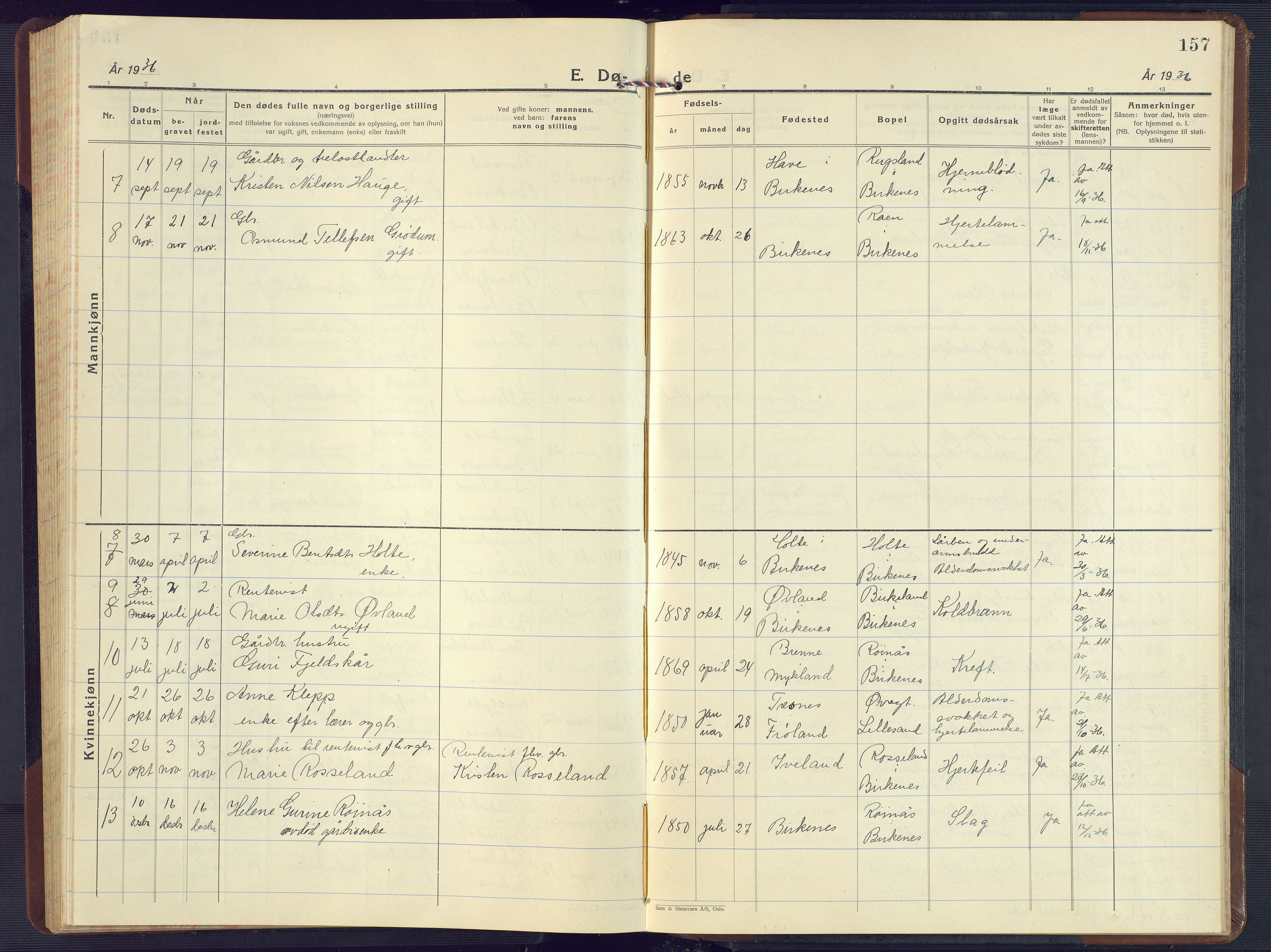Birkenes sokneprestkontor, SAK/1111-0004/F/Fb/L0005: Parish register (copy) no. B 5, 1930-1957, p. 157