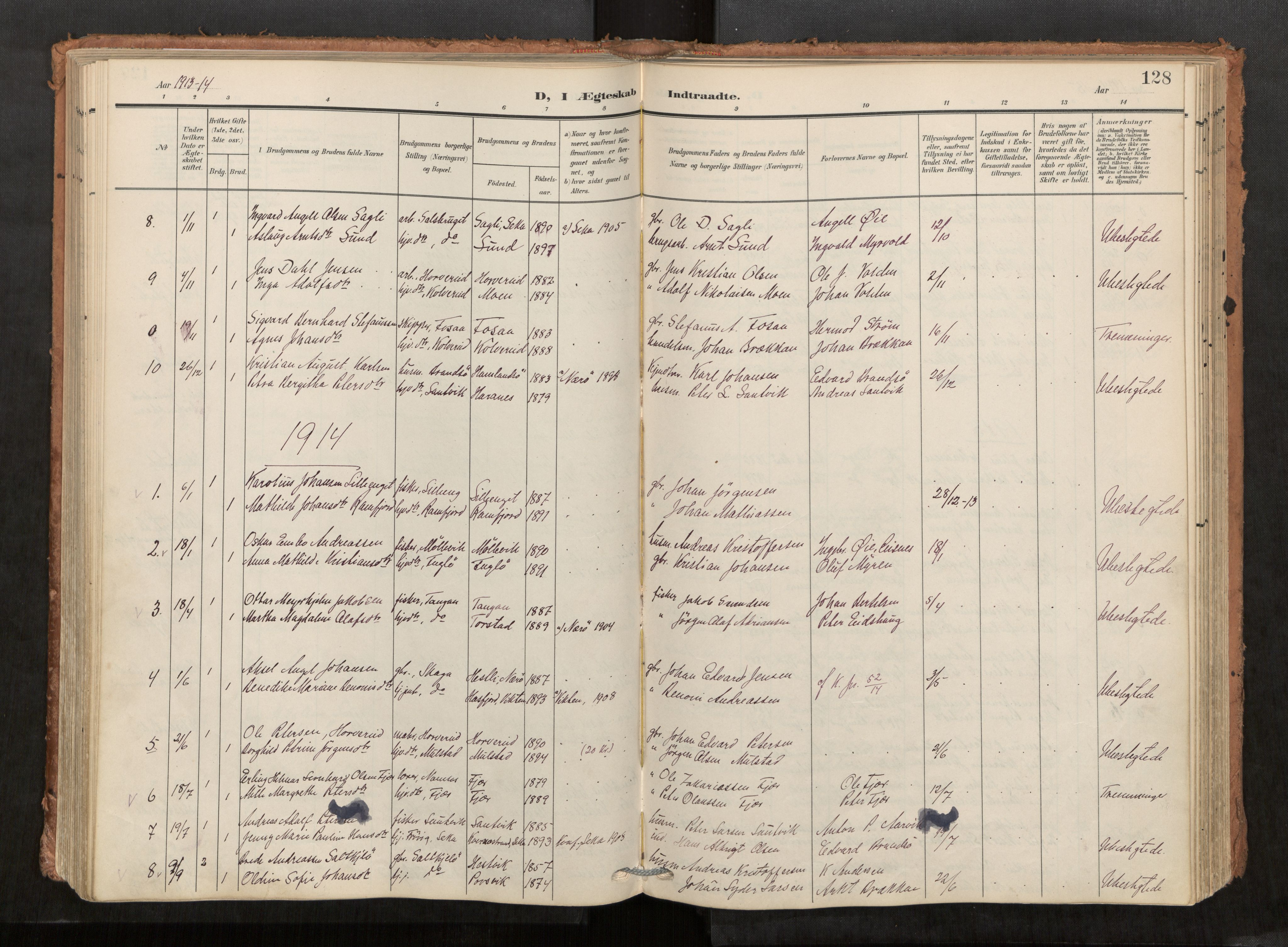 Kolvereid sokneprestkontor, SAT/A-1171/H/Ha/Haa/L0001: Parish register (official) no. 1, 1903-1922, p. 128