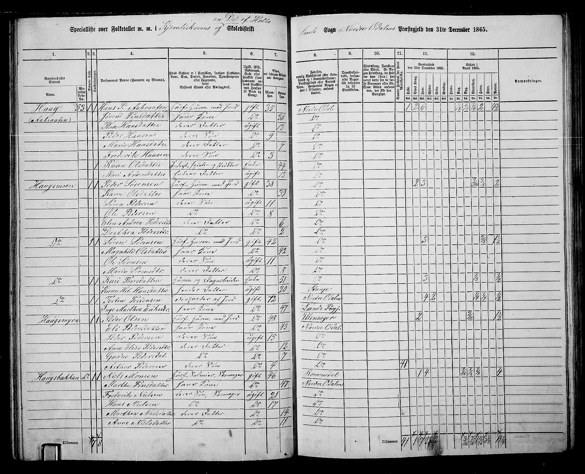 RA, 1865 census for Nord-Odal, 1865, p. 66