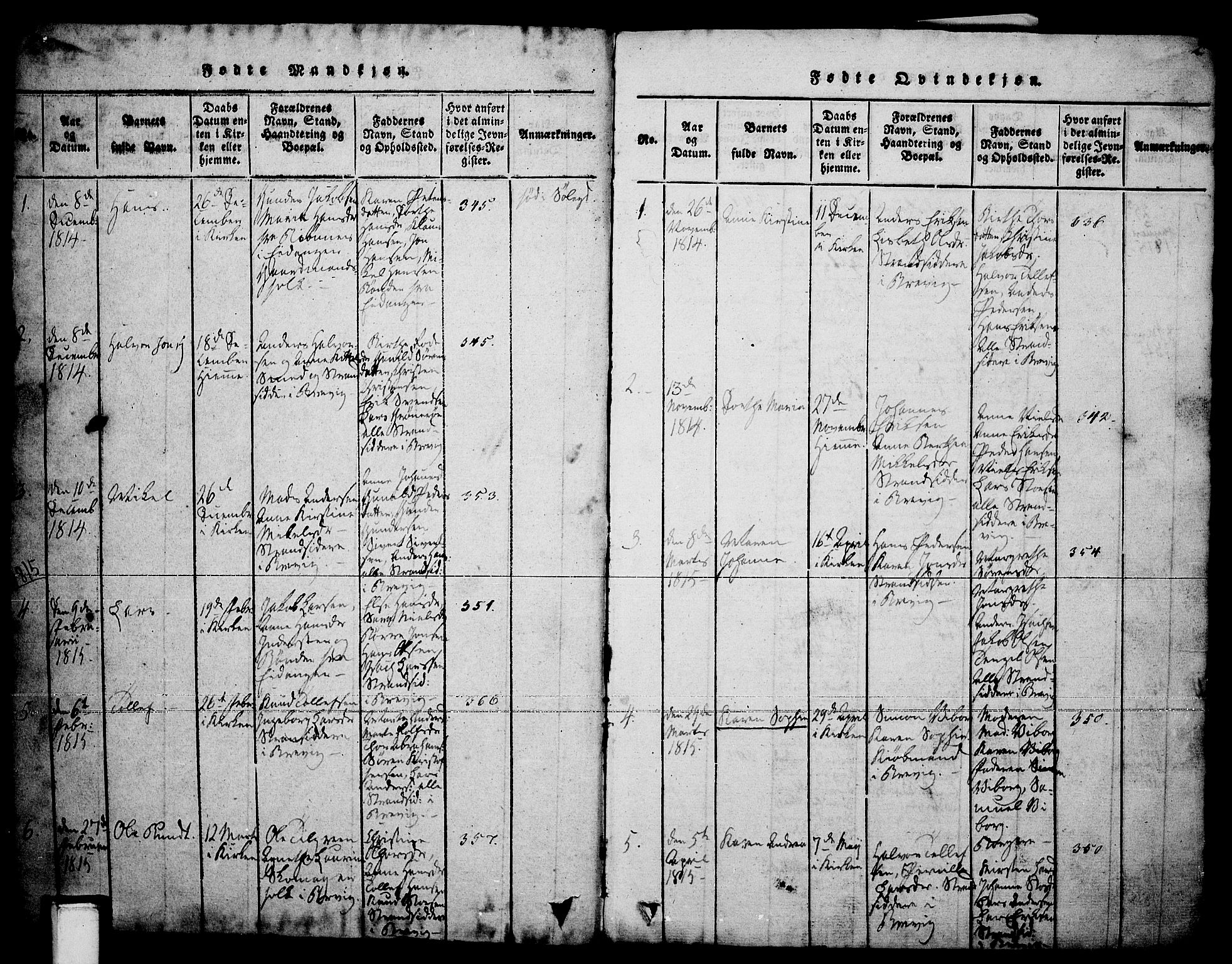 Brevik kirkebøker, SAKO/A-255/F/Fa/L0004: Parish register (official) no. 4, 1814-1846, p. 2