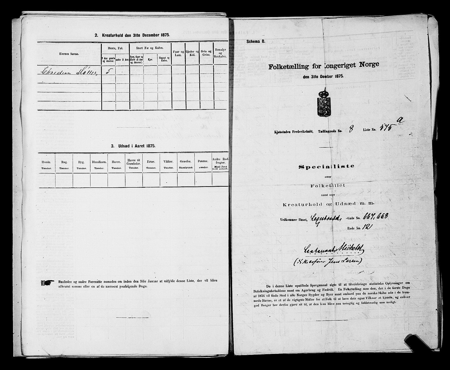 RA, 1875 census for 0101P Fredrikshald, 1875, p. 1397