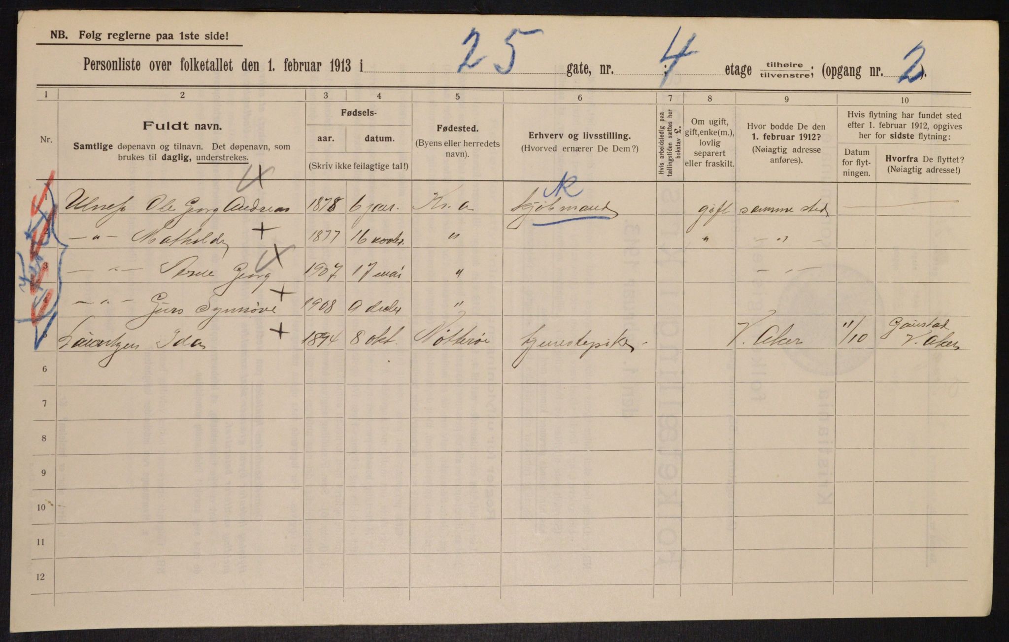 OBA, Municipal Census 1913 for Kristiania, 1913, p. 25570