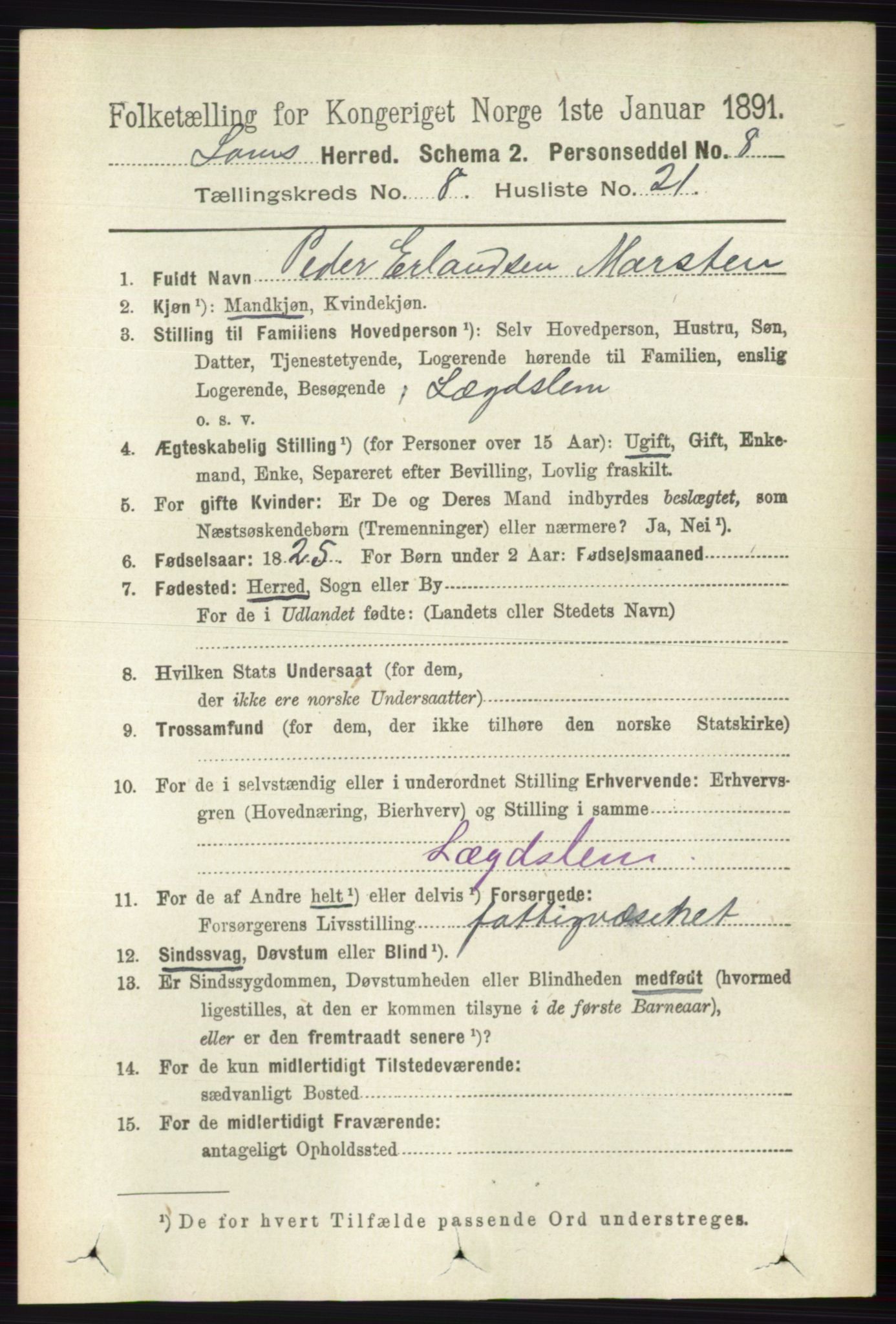 RA, 1891 census for 0514 Lom, 1891, p. 3223