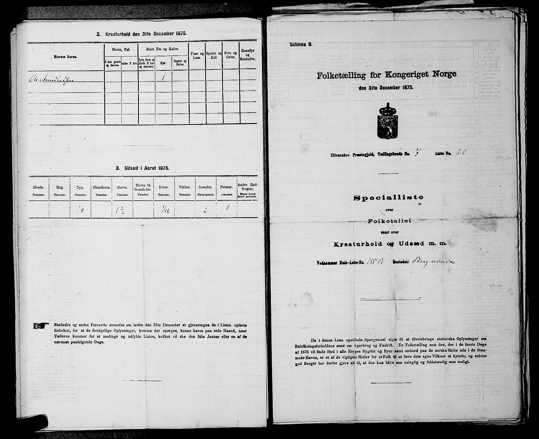 RA, 1875 census for 0235P Ullensaker, 1875, p. 964