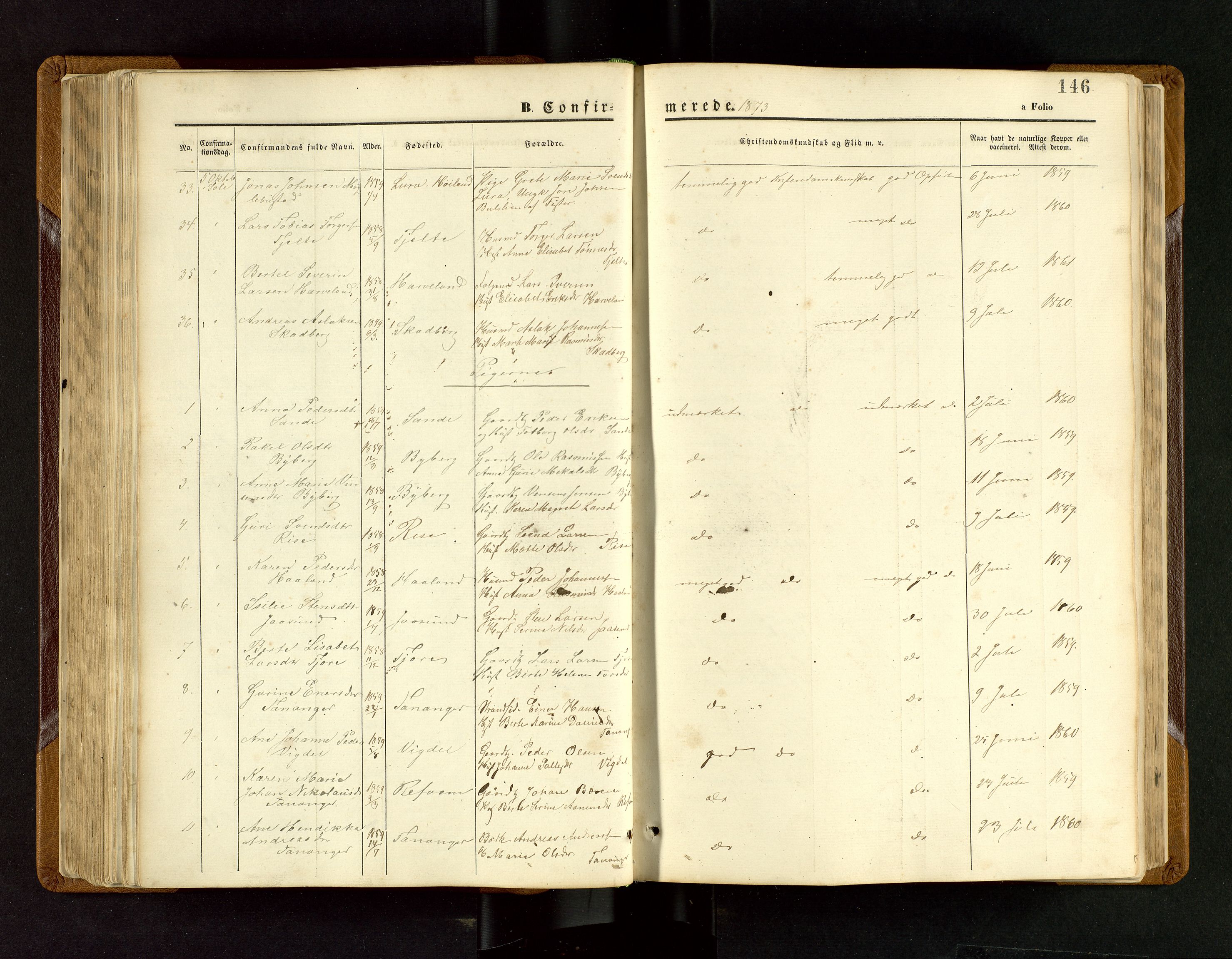 Håland sokneprestkontor, AV/SAST-A-101802/001/30BB/L0003: Parish register (copy) no. B 3, 1873-1893, p. 146