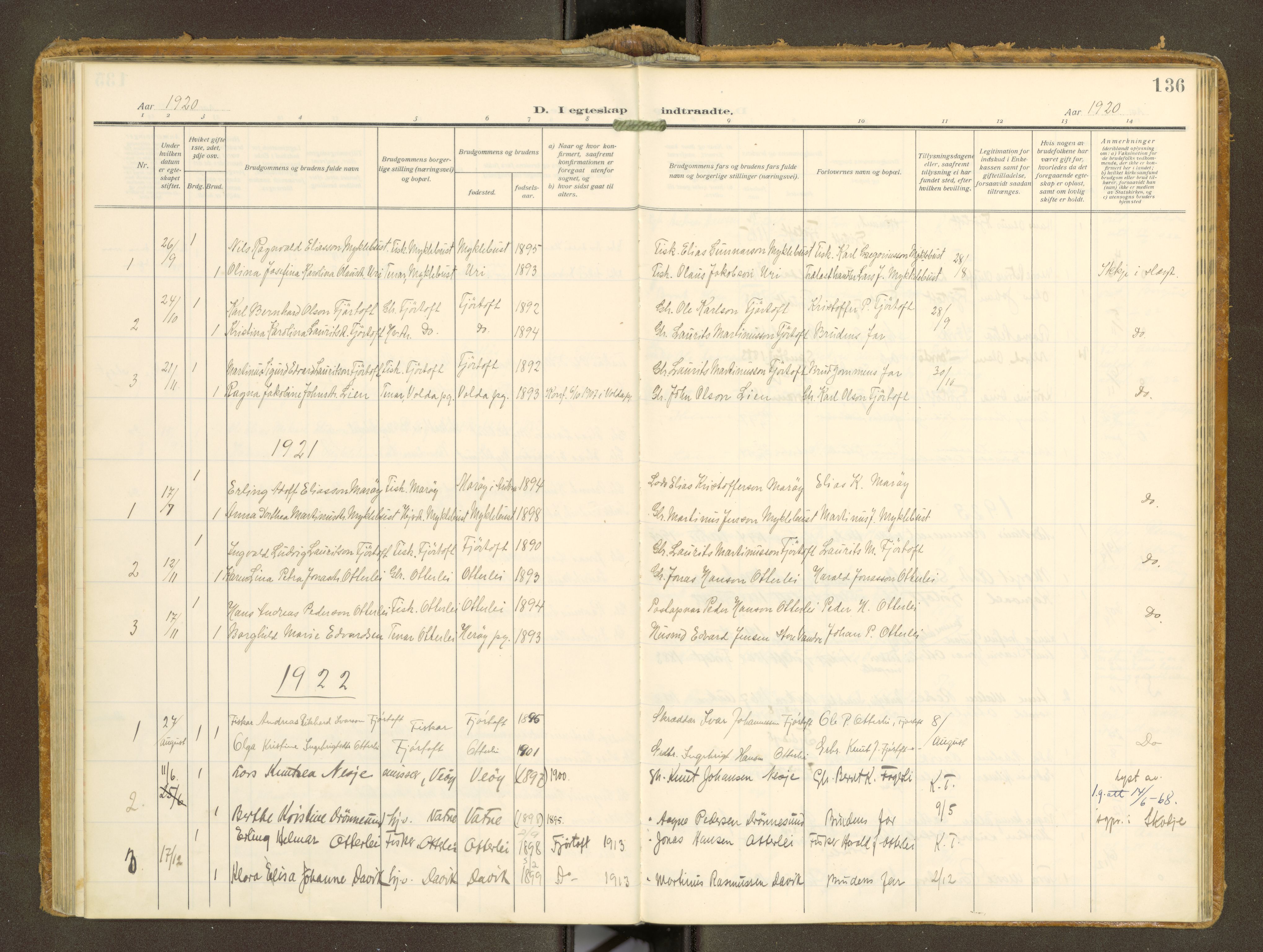 Ministerialprotokoller, klokkerbøker og fødselsregistre - Møre og Romsdal, AV/SAT-A-1454/538/L0528: Parish register (official) no. 538A--, 1911-1935, p. 136