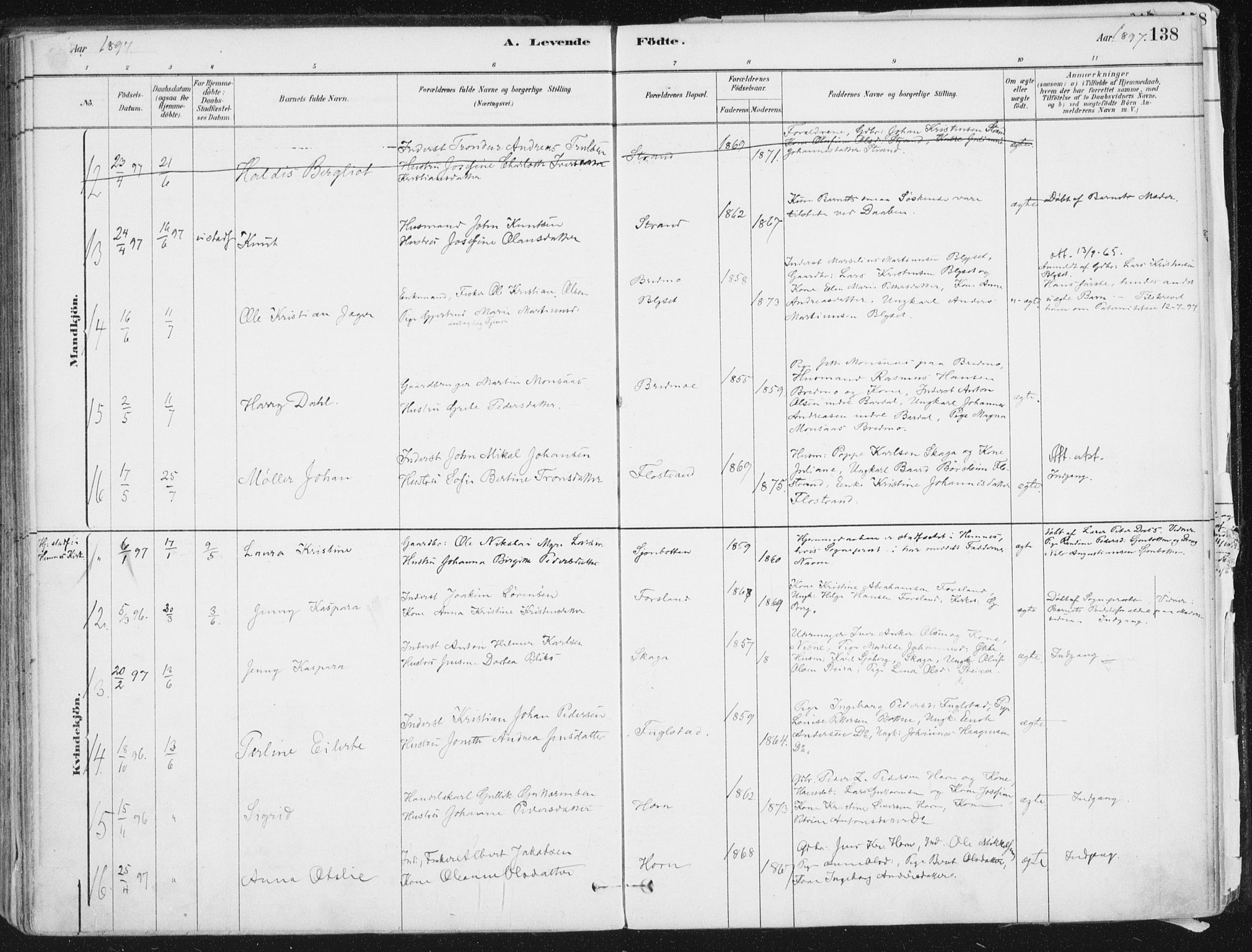 Ministerialprotokoller, klokkerbøker og fødselsregistre - Nordland, AV/SAT-A-1459/838/L0552: Parish register (official) no. 838A10, 1880-1910, p. 138