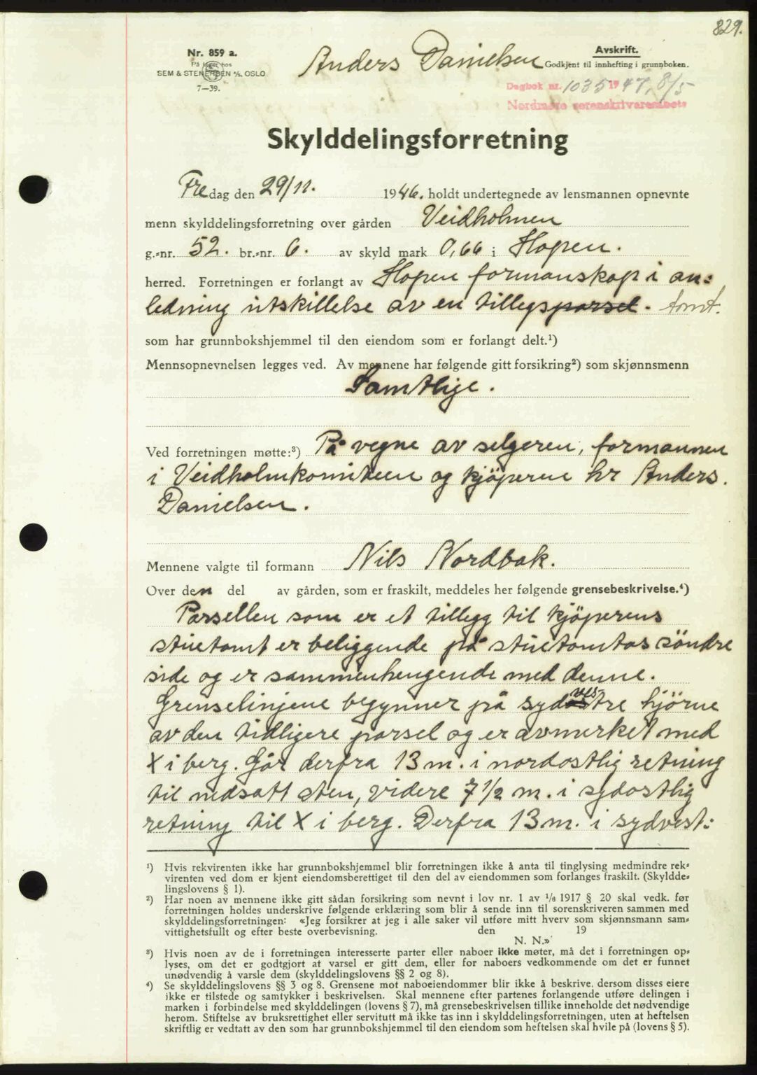 Nordmøre sorenskriveri, AV/SAT-A-4132/1/2/2Ca: Mortgage book no. A104, 1947-1947, Diary no: : 1035/1947