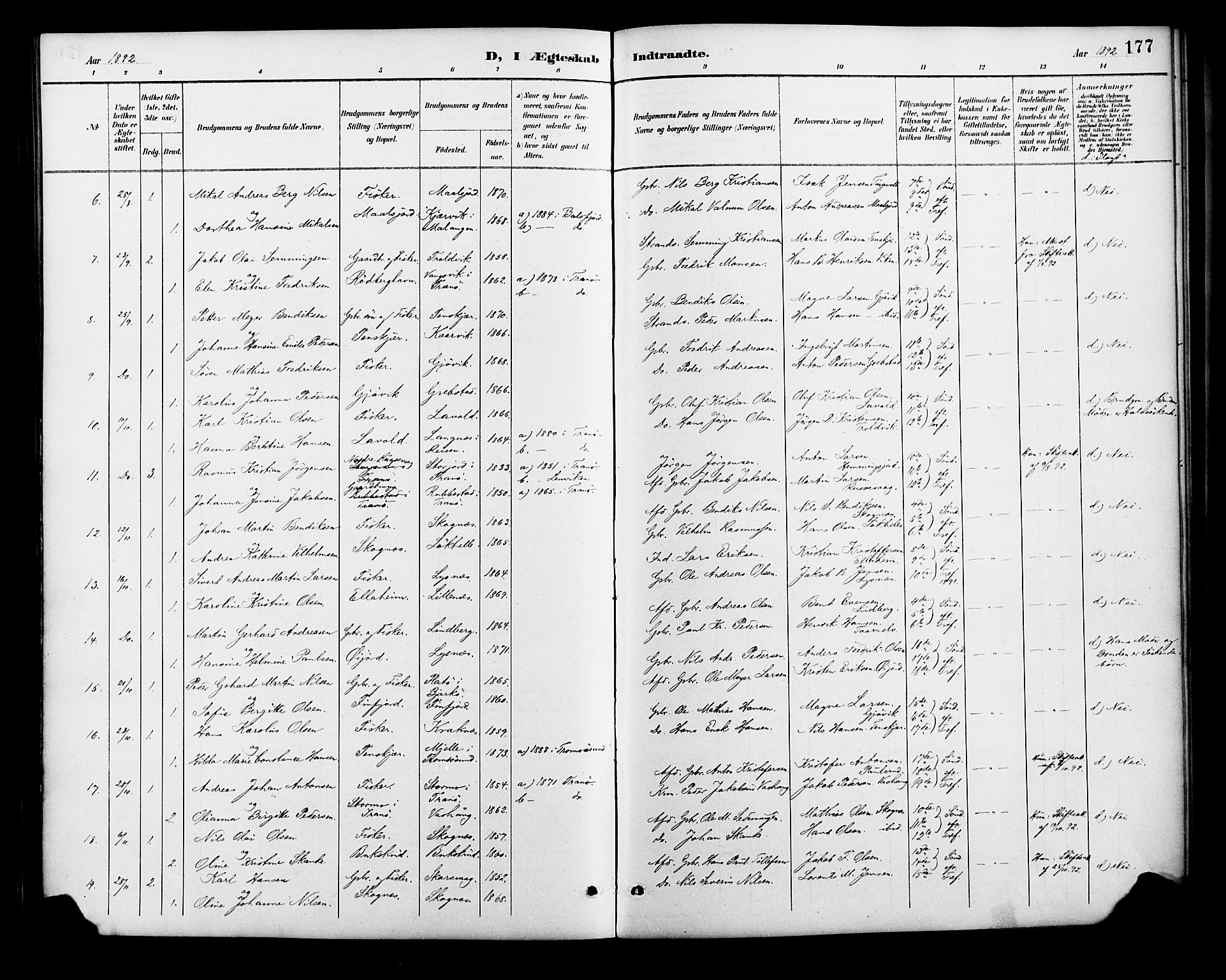 Lenvik sokneprestembete, SATØ/S-1310/H/Ha/Haa/L0013kirke: Parish register (official) no. 13, 1890-1898, p. 177