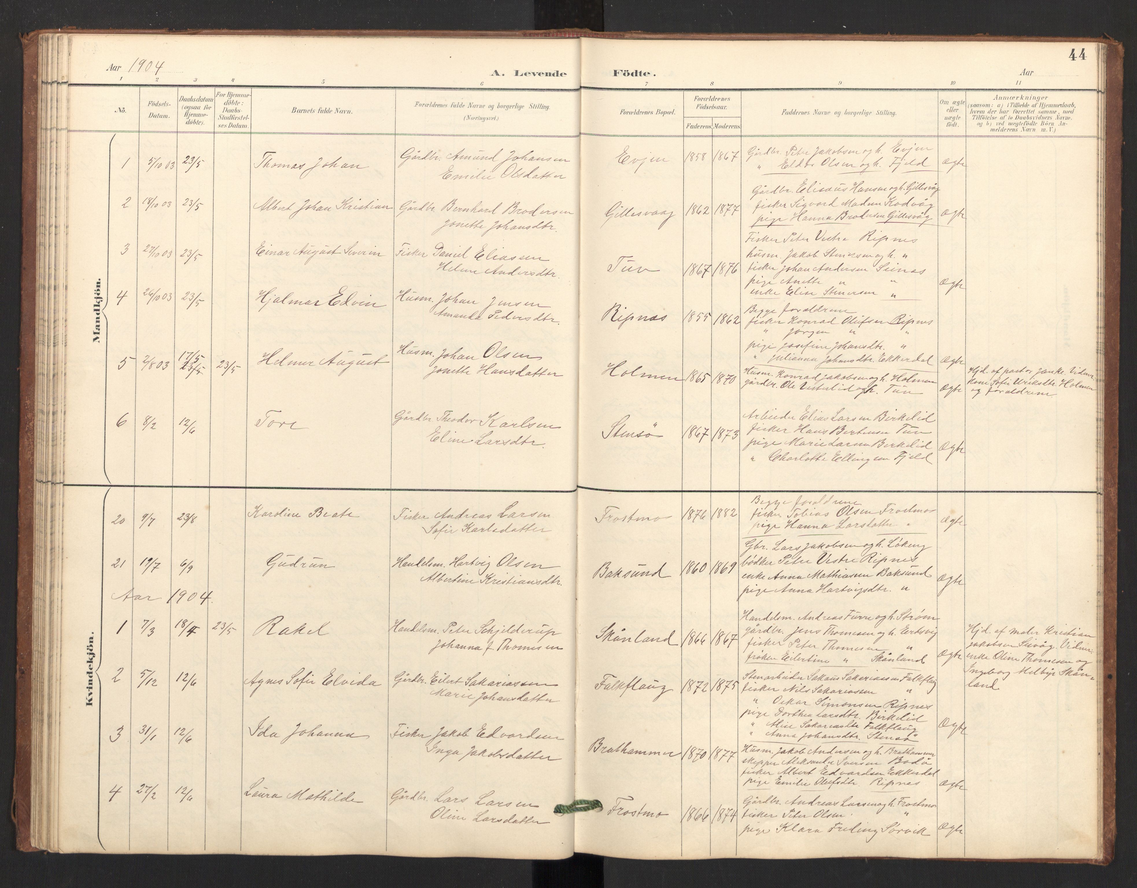 Ministerialprotokoller, klokkerbøker og fødselsregistre - Nordland, SAT/A-1459/804/L0087: Parish register (official) no. 804A08, 1894-1907, p. 44