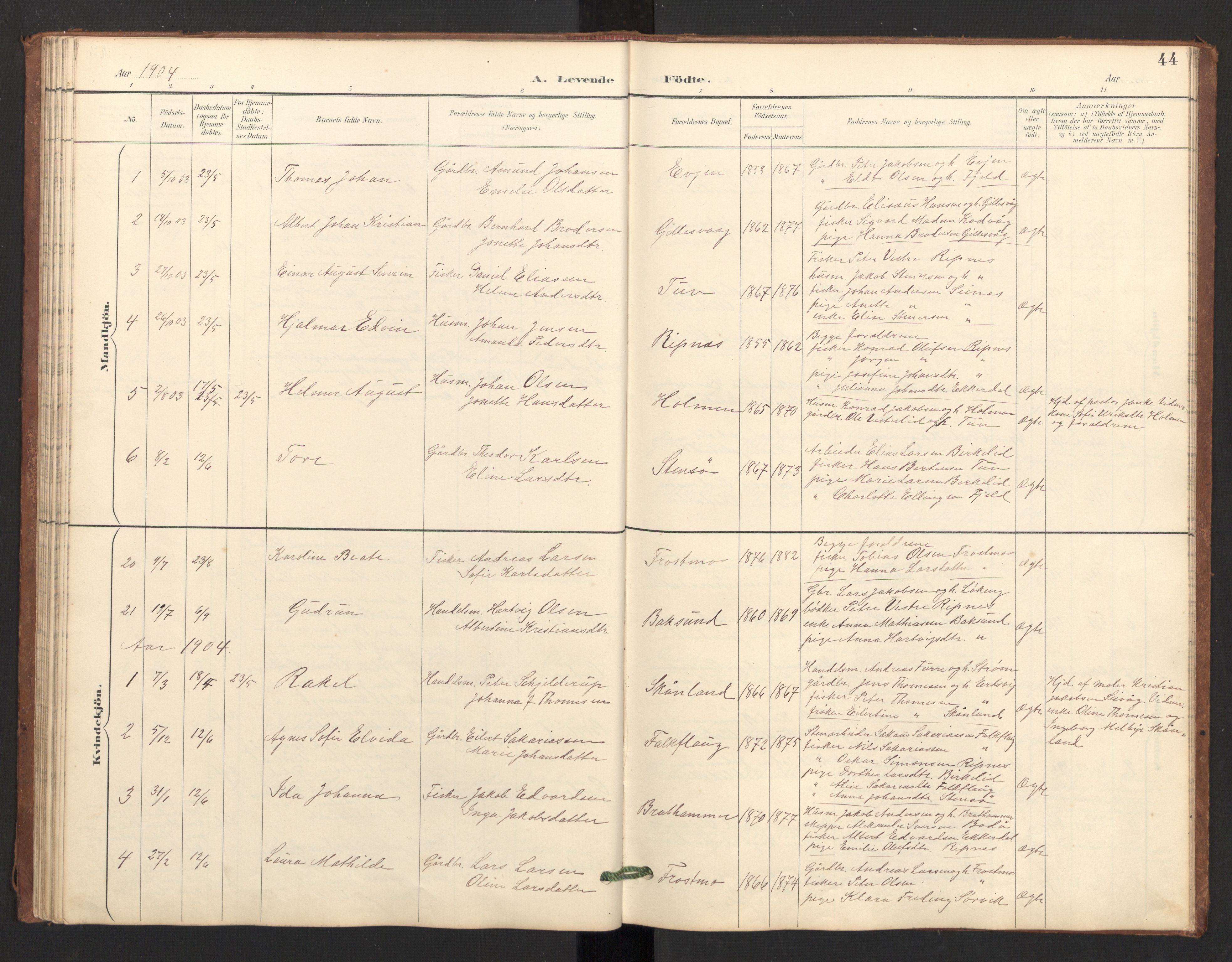 Ministerialprotokoller, klokkerbøker og fødselsregistre - Nordland, AV/SAT-A-1459/804/L0087: Parish register (official) no. 804A08, 1894-1907, p. 44