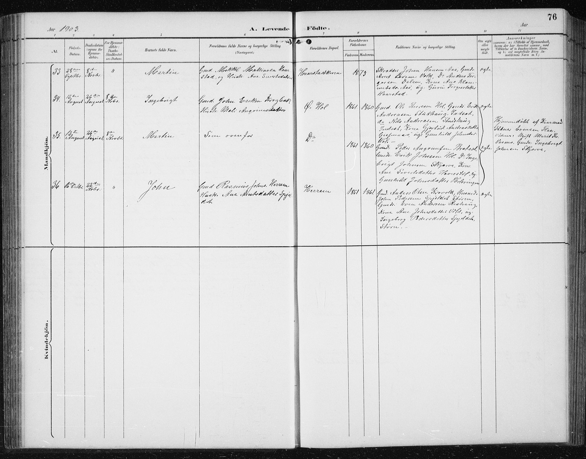 Ministerialprotokoller, klokkerbøker og fødselsregistre - Sør-Trøndelag, SAT/A-1456/674/L0876: Parish register (copy) no. 674C03, 1892-1912, p. 76