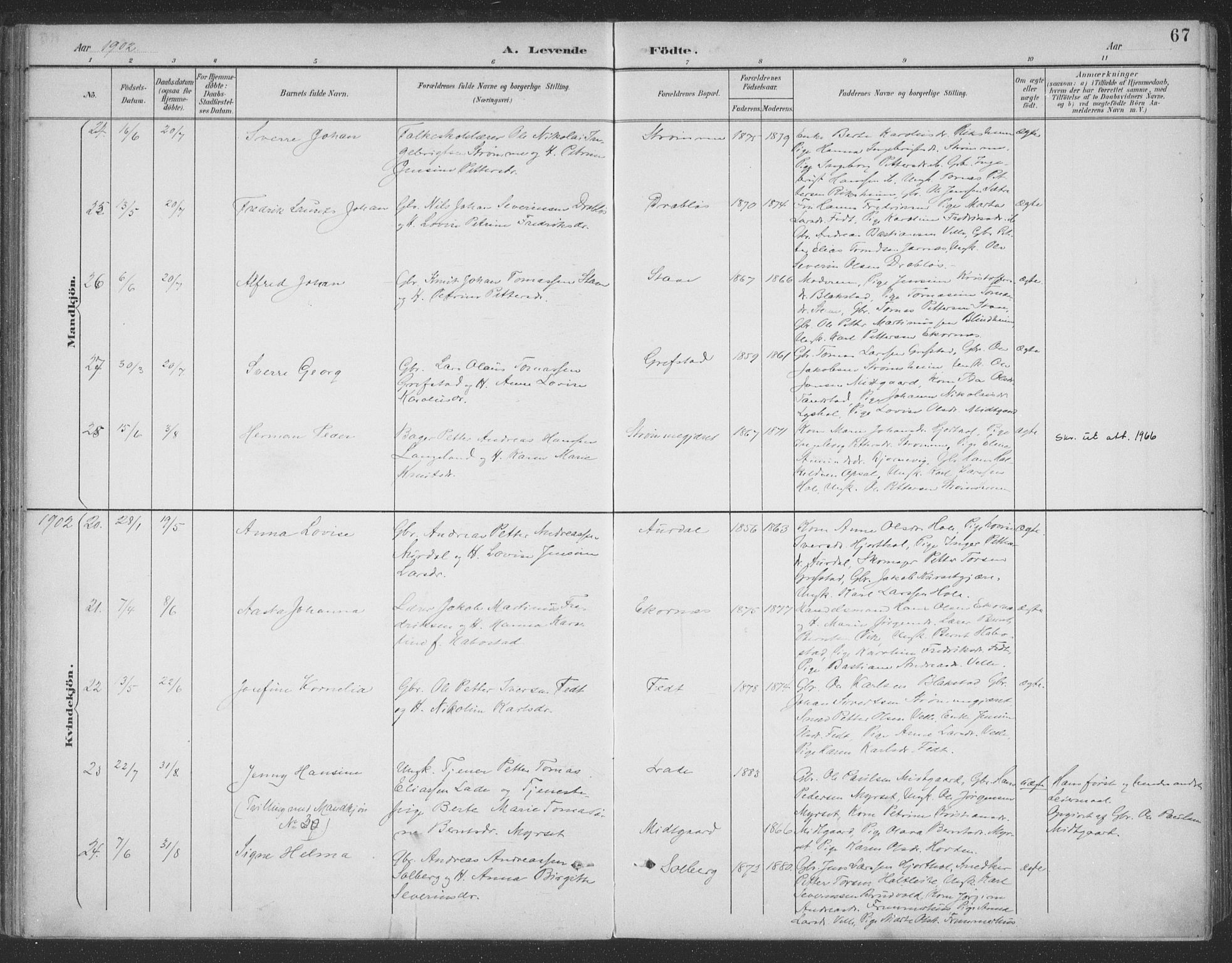 Ministerialprotokoller, klokkerbøker og fødselsregistre - Møre og Romsdal, AV/SAT-A-1454/523/L0335: Parish register (official) no. 523A02, 1891-1911, p. 67