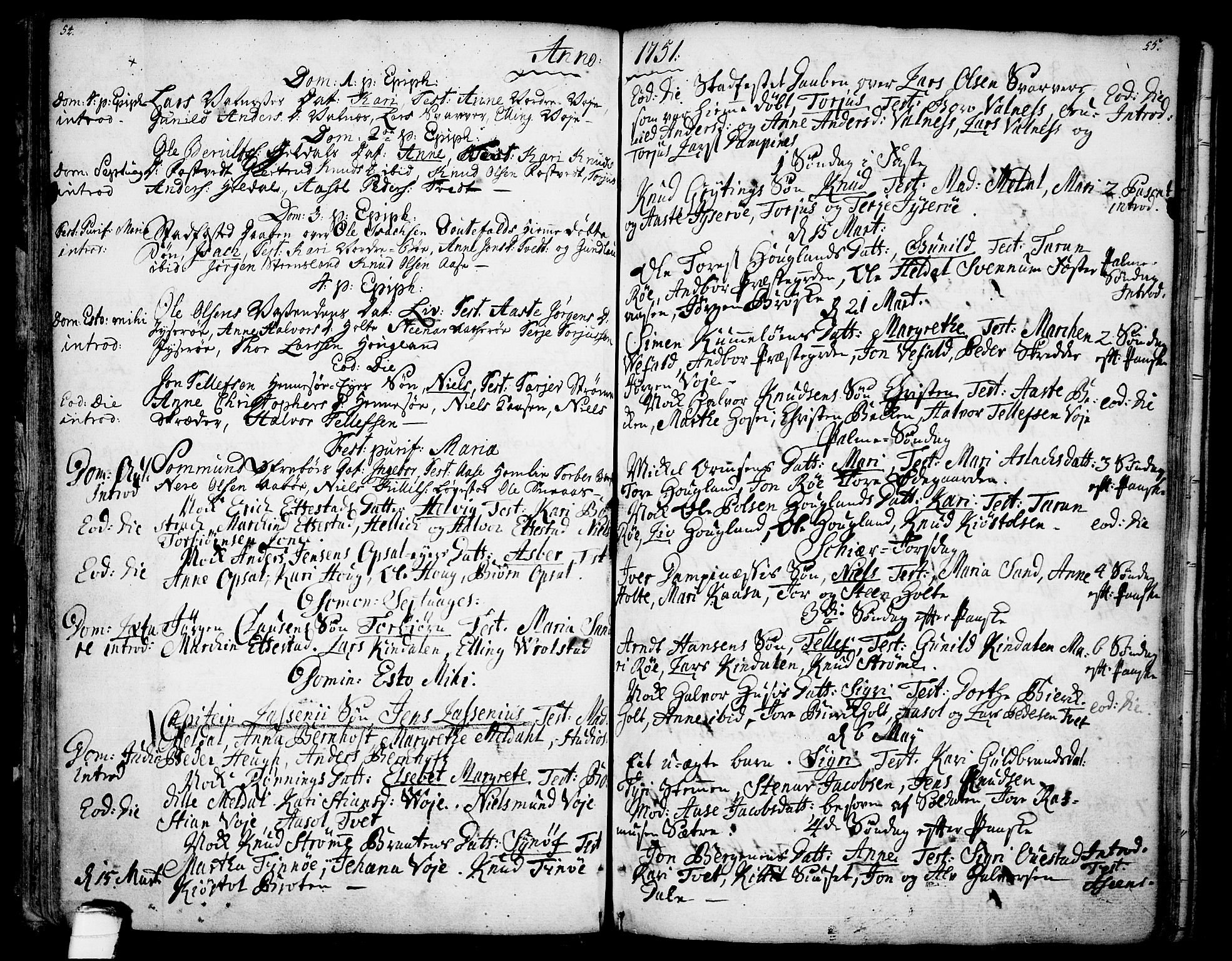 Drangedal kirkebøker, SAKO/A-258/F/Fa/L0001: Parish register (official) no. 1, 1697-1767, p. 54-55