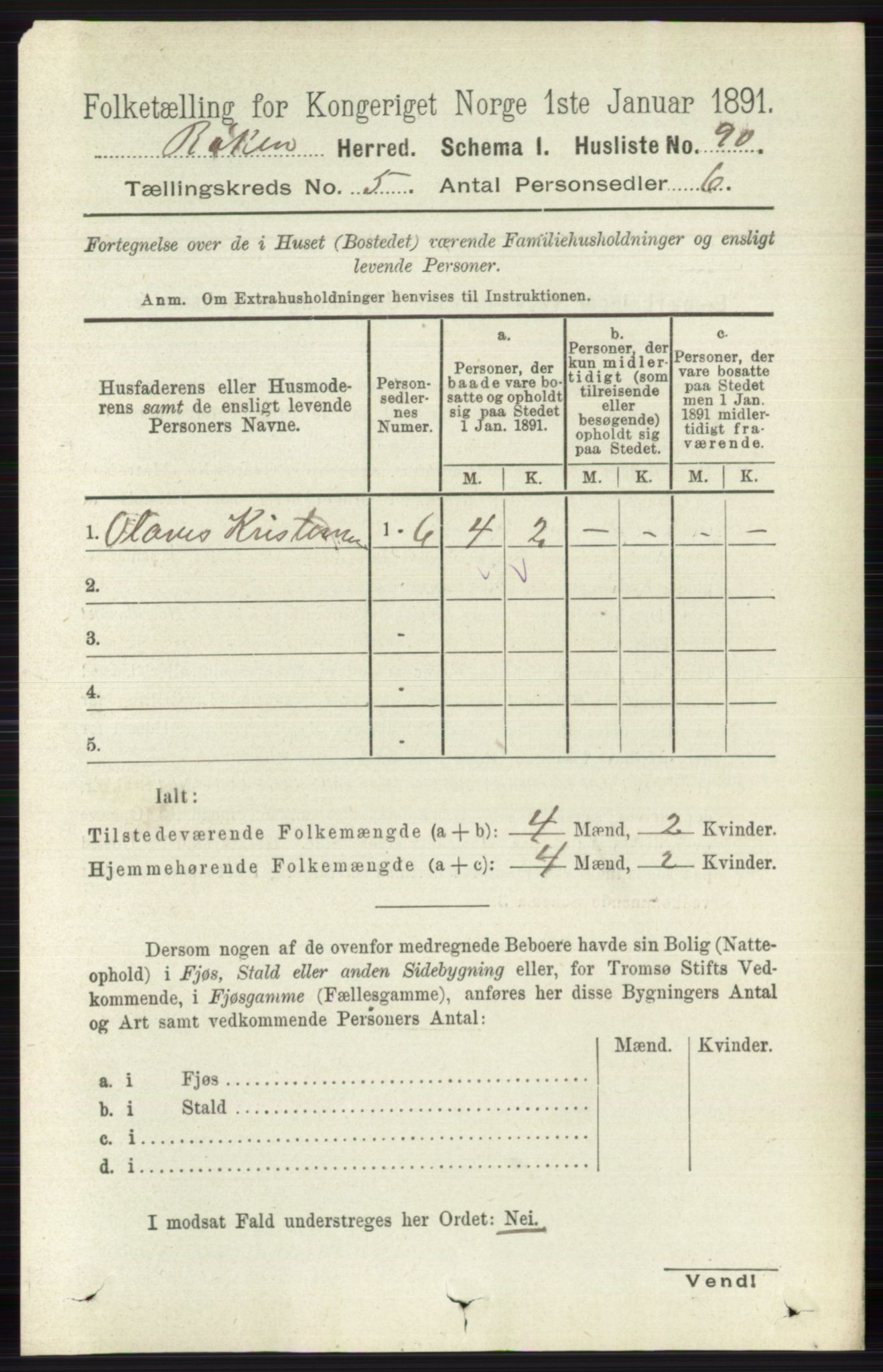 RA, 1891 census for 0627 Røyken, 1891, p. 2854