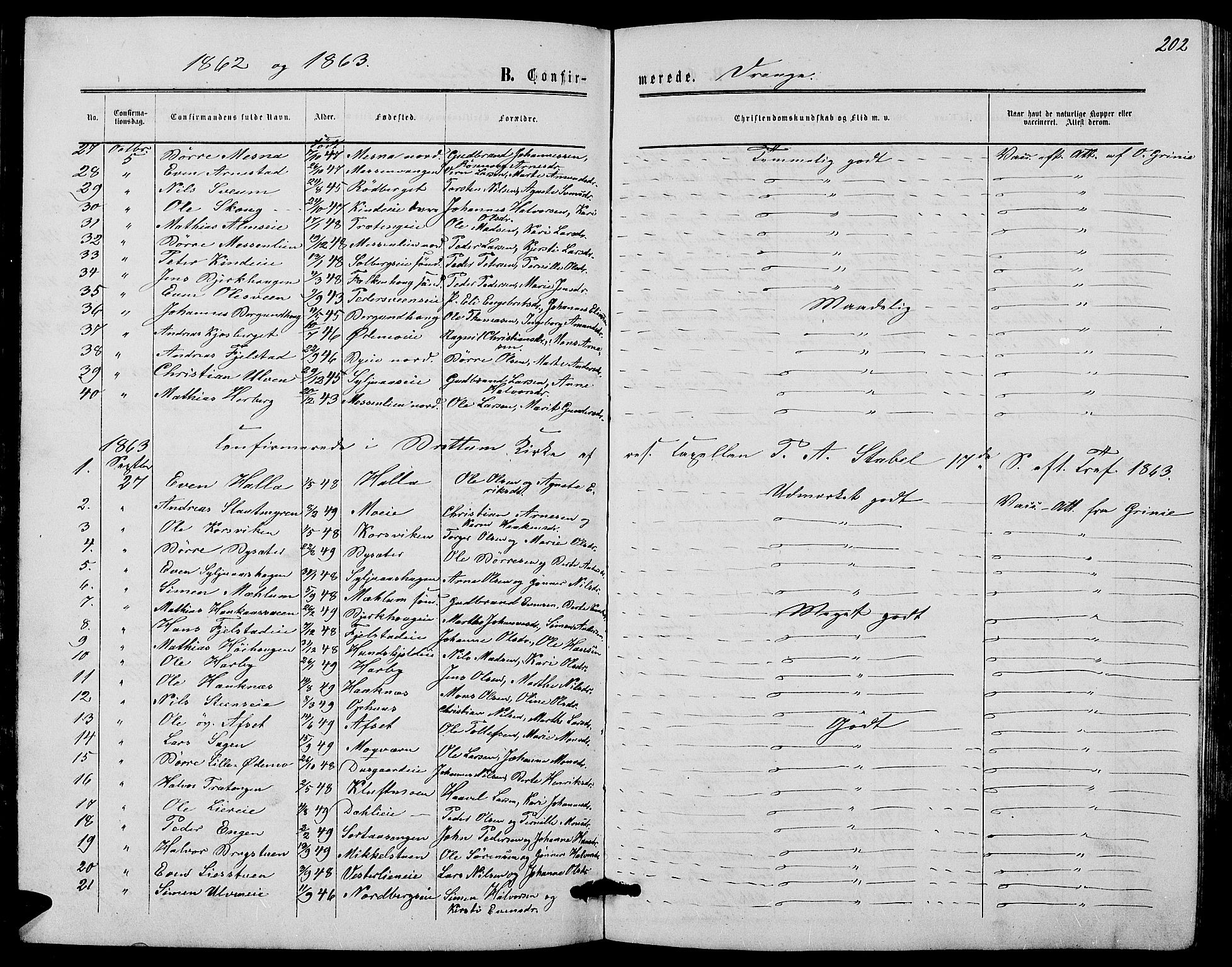 Ringsaker prestekontor, AV/SAH-PREST-014/L/La/L0007: Parish register (copy) no. 7, 1861-1869, p. 202