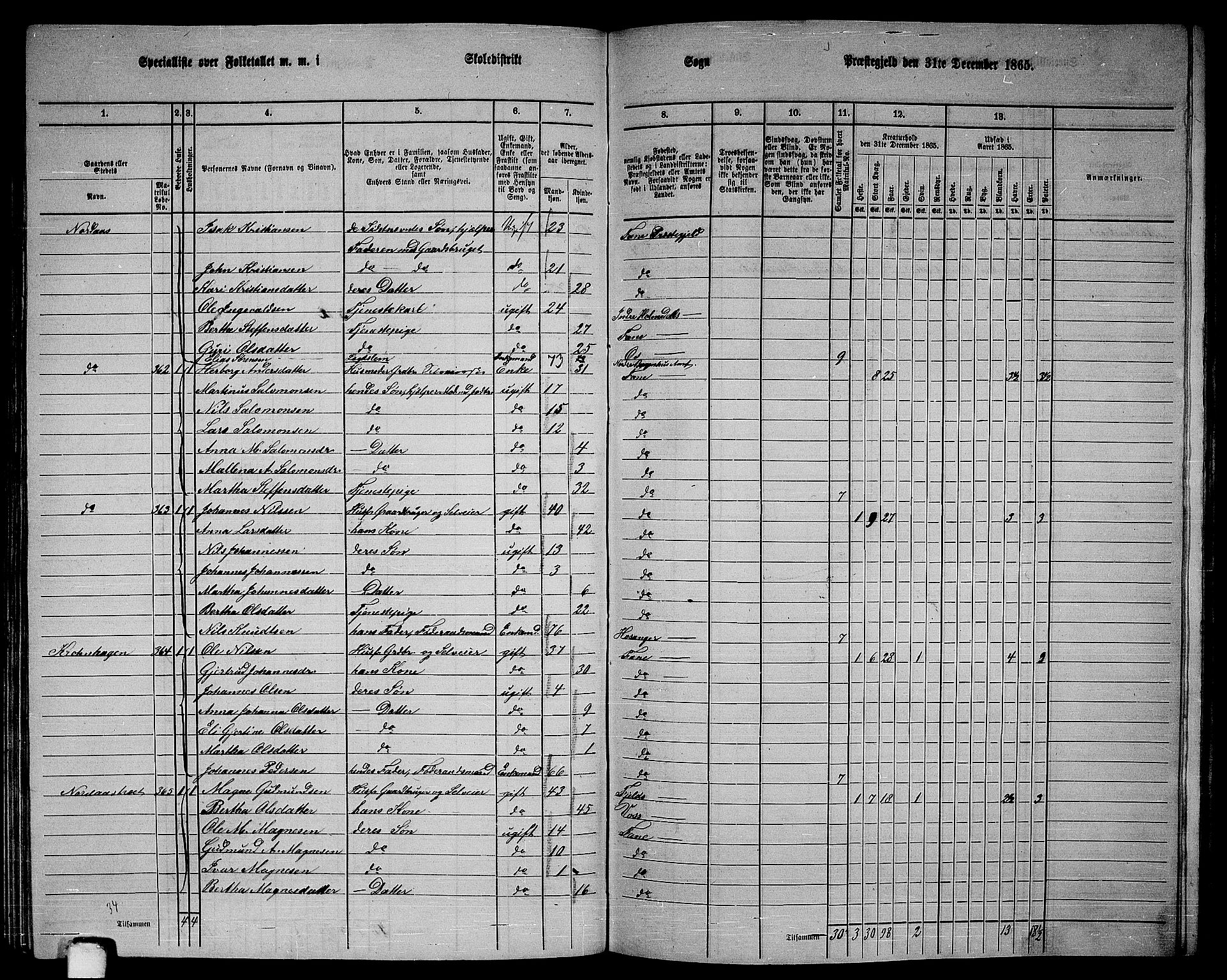 RA, 1865 census for Fana, 1865, p. 111