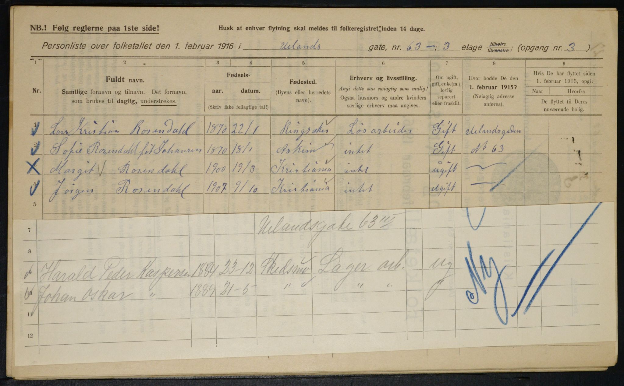 OBA, Municipal Census 1916 for Kristiania, 1916, p. 122111