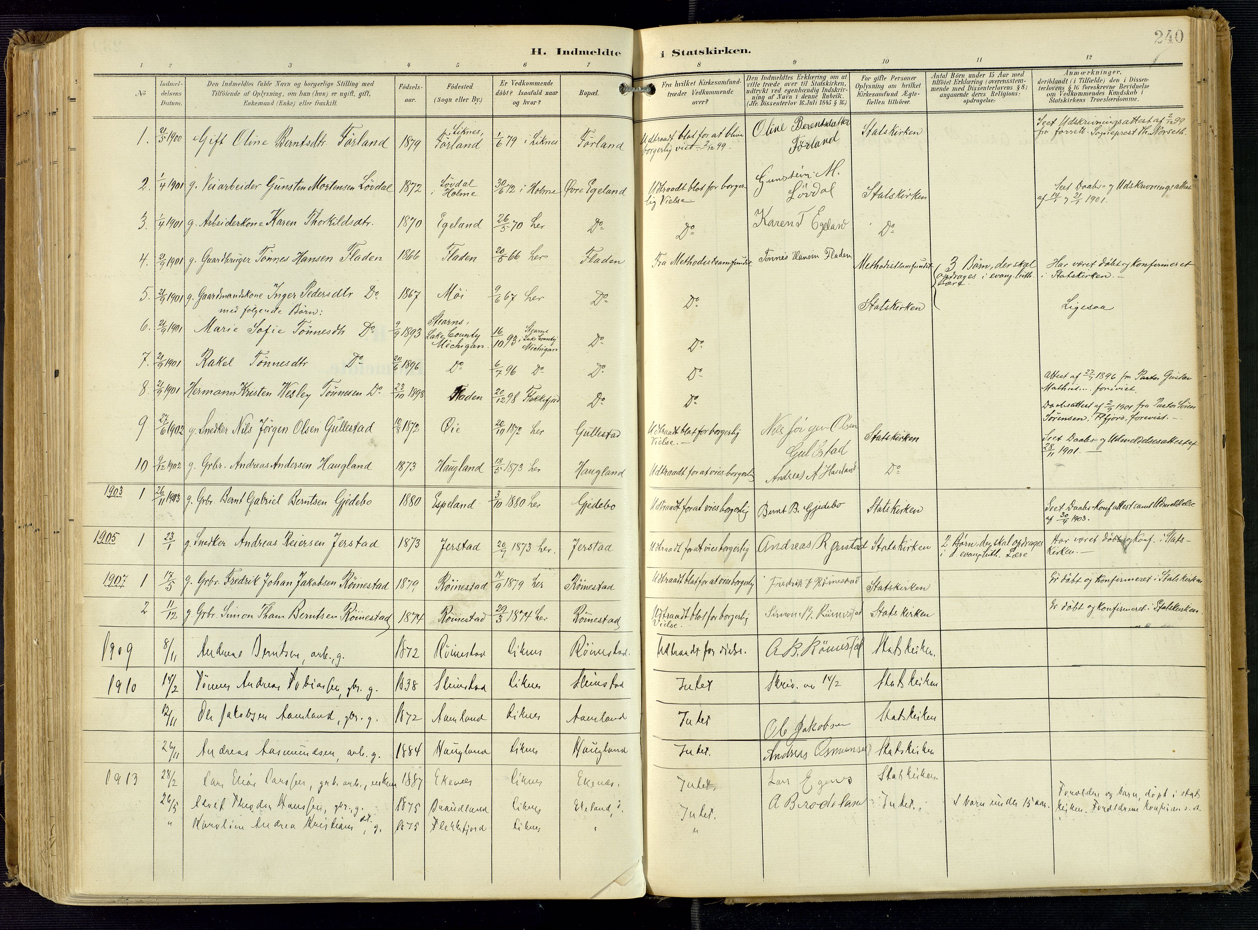 Kvinesdal sokneprestkontor, AV/SAK-1111-0026/F/Fa/Fab/L0009: Parish register (official) no. A 9, 1898-1915, p. 240