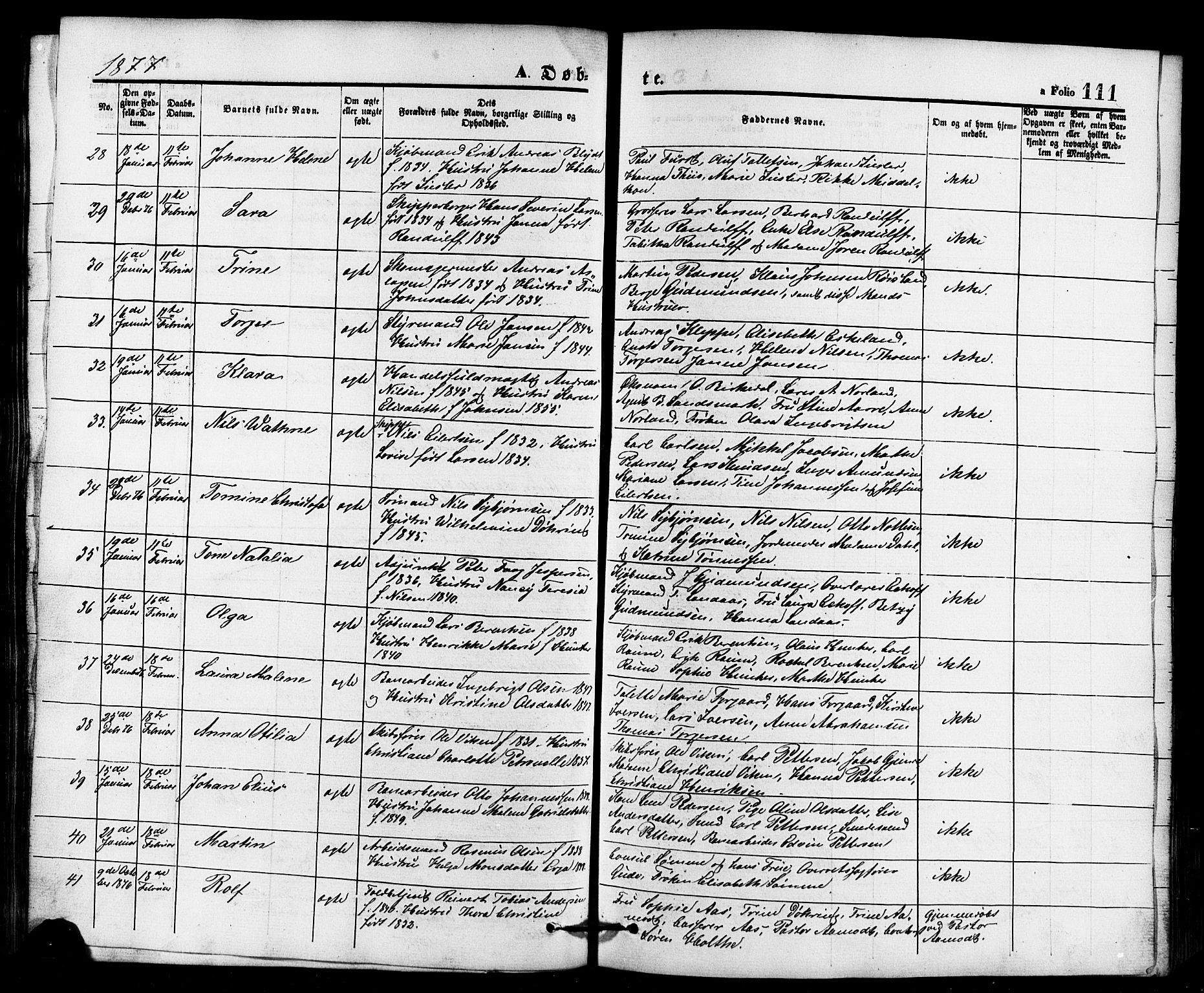 Domkirken sokneprestkontor, SAST/A-101812/001/30/30BB/L0013: Parish register (copy) no. B 13, 1871-1880, p. 111