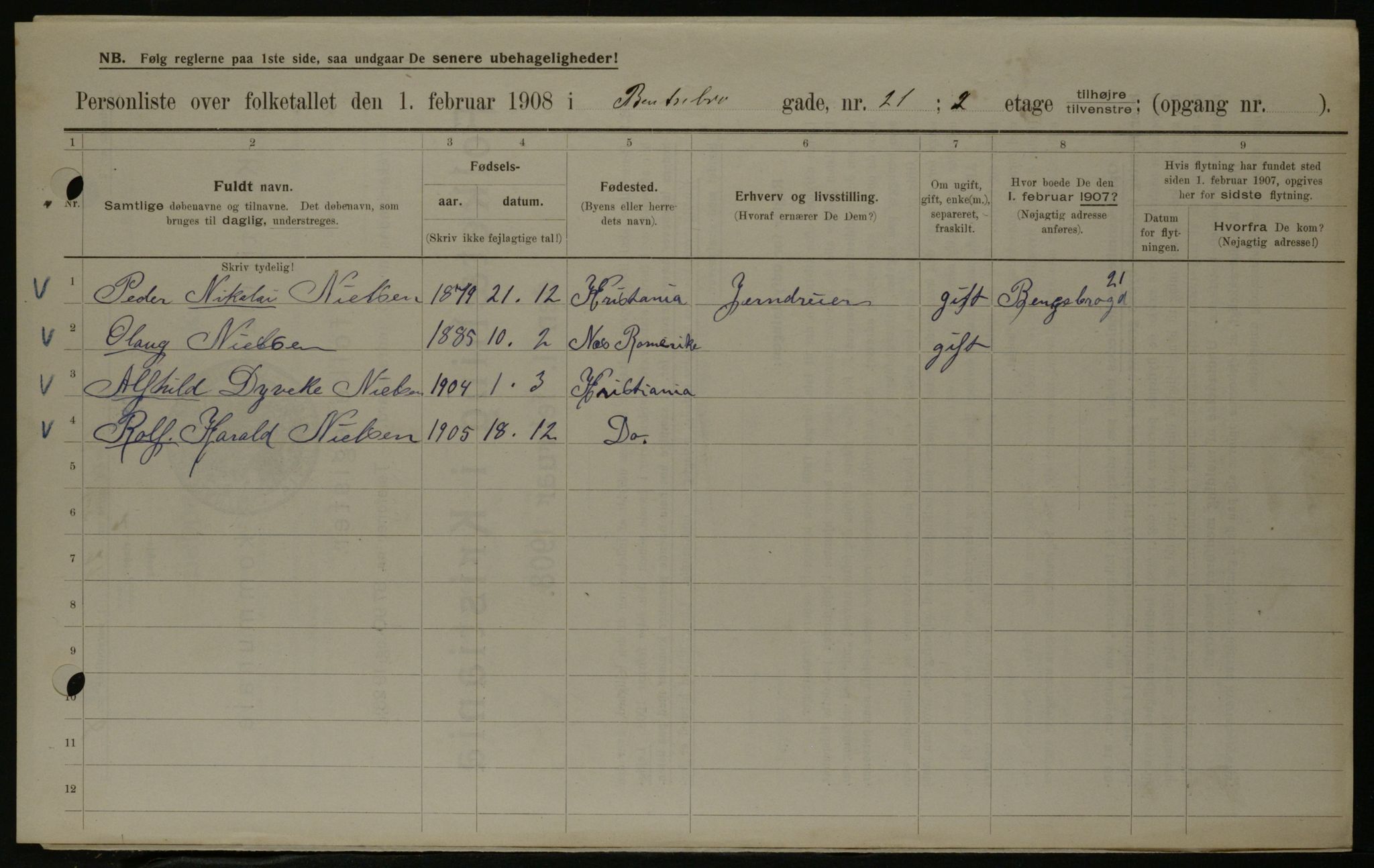 OBA, Municipal Census 1908 for Kristiania, 1908, p. 3554