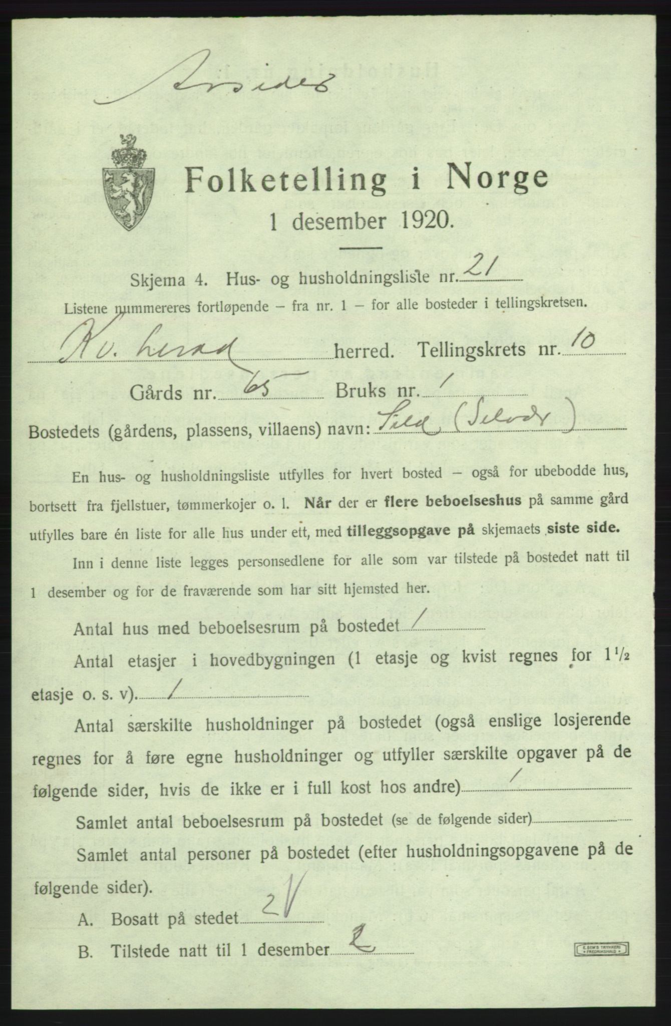 SAB, 1920 census for Kvinnherad, 1920, p. 1191