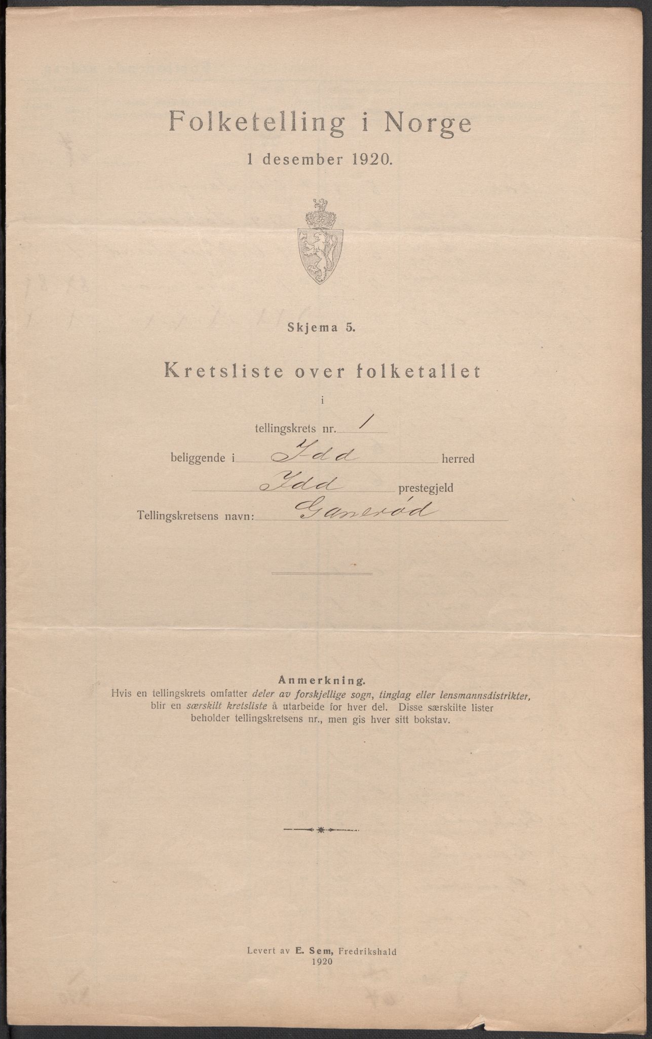 SAO, 1920 census for Idd, 1920, p. 5