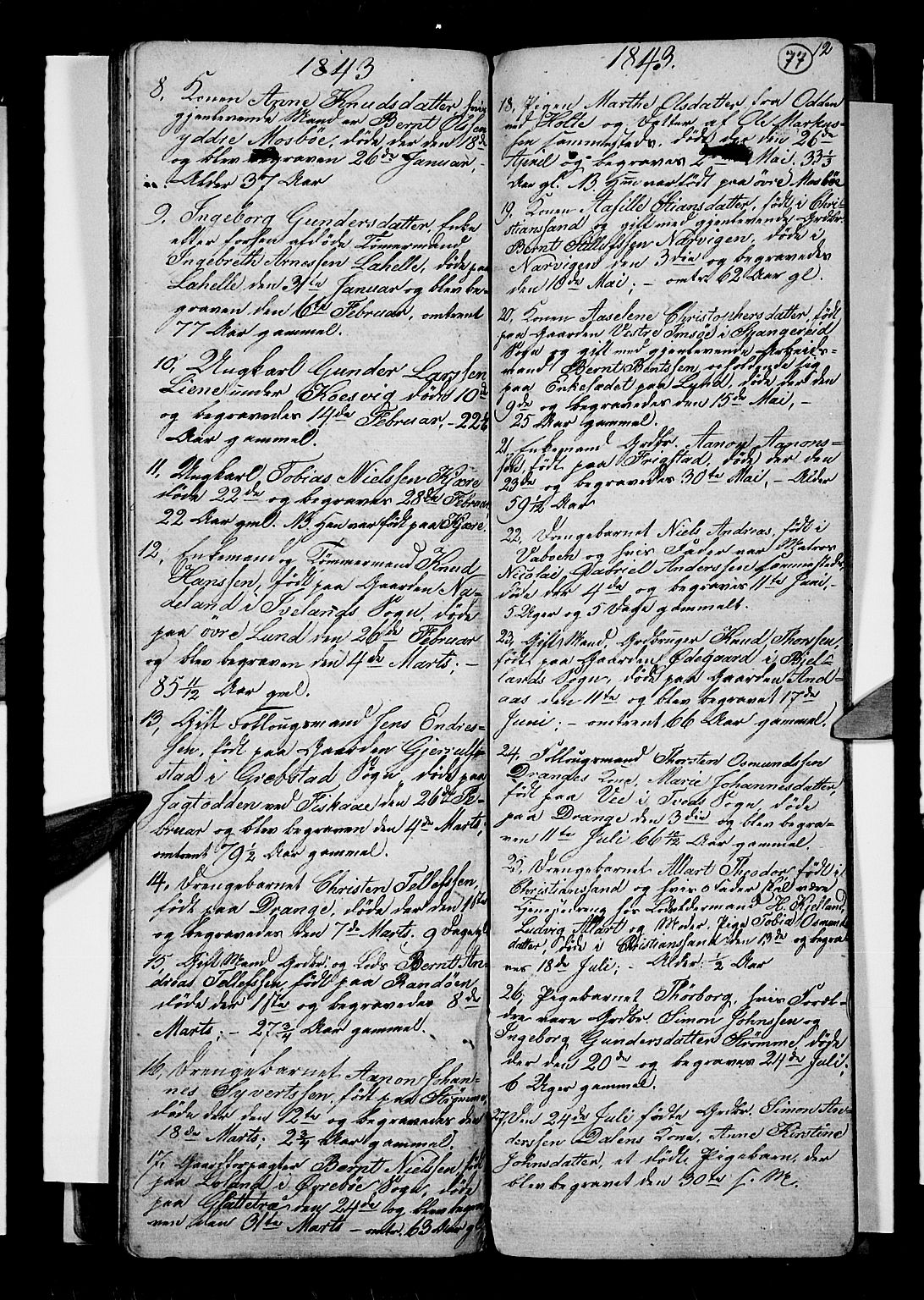 Oddernes sokneprestkontor, SAK/1111-0033/F/Fb/Fba/L0004: Parish register (copy) no. B 4, 1837-1846, p. 77