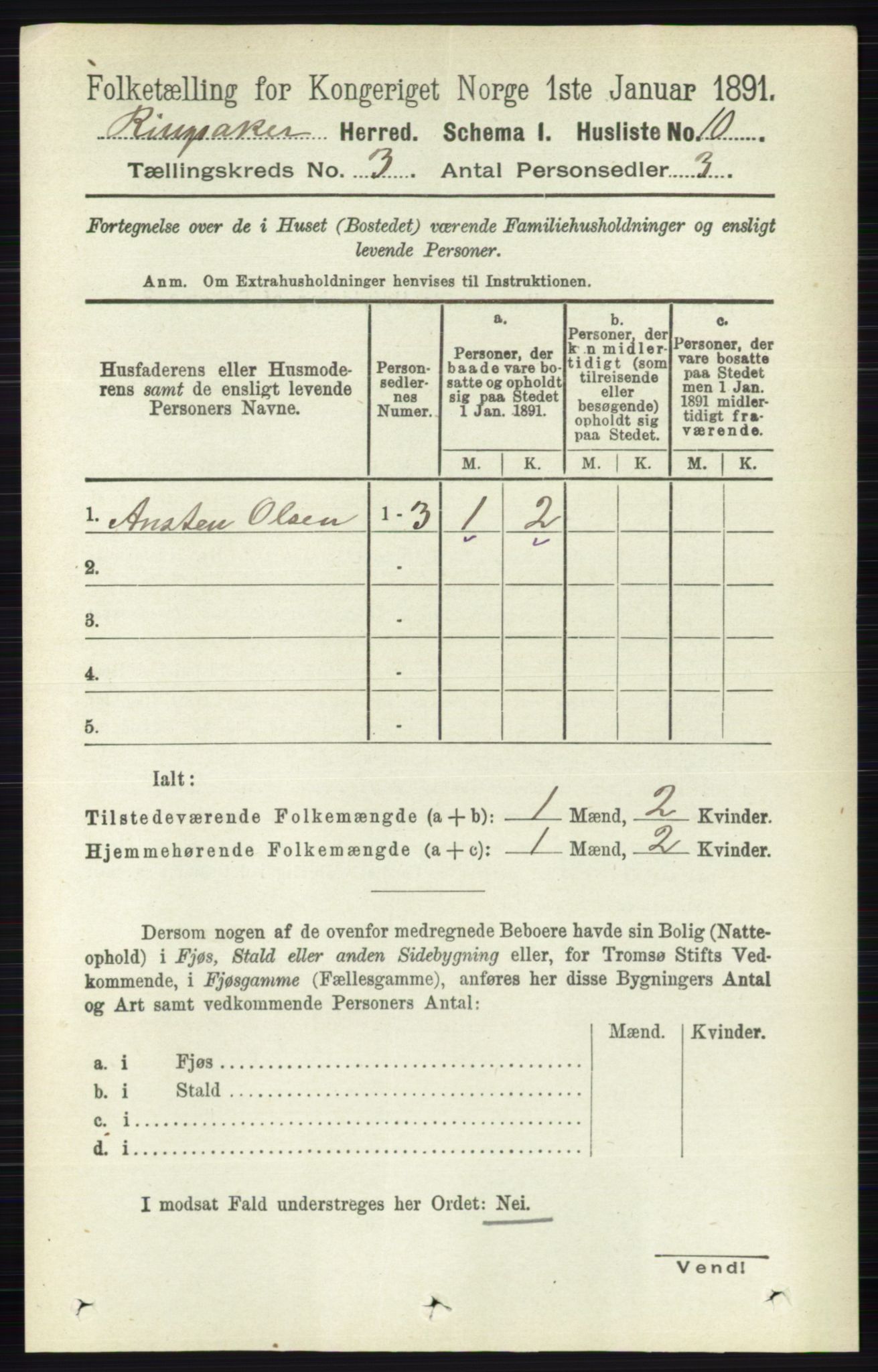 RA, 1891 census for 0412 Ringsaker, 1891, p. 1171