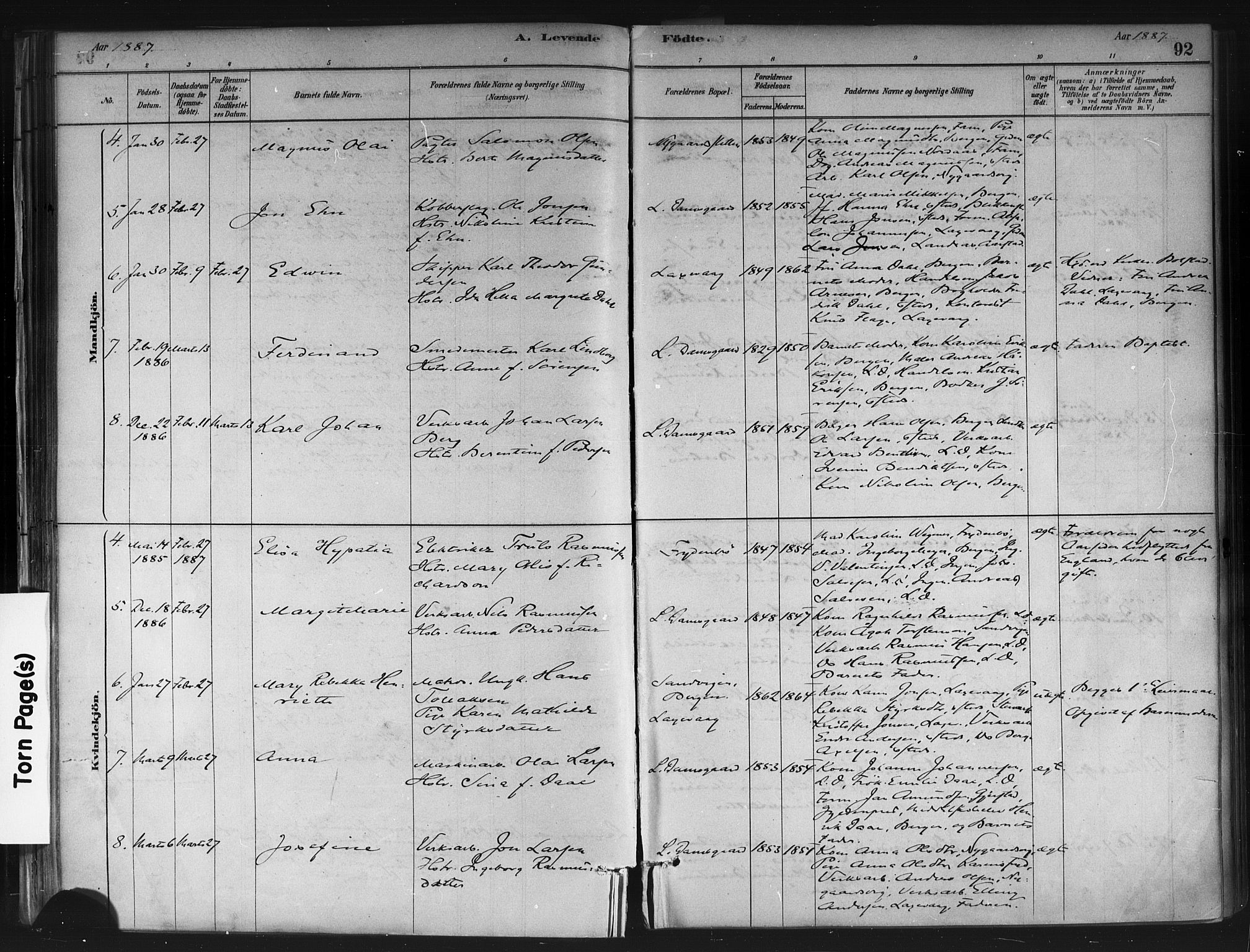 Askøy Sokneprestembete, AV/SAB-A-74101/H/Ha/Haa/Haae/L0002: Parish register (official) no. E 2, 1878-1891, p. 92