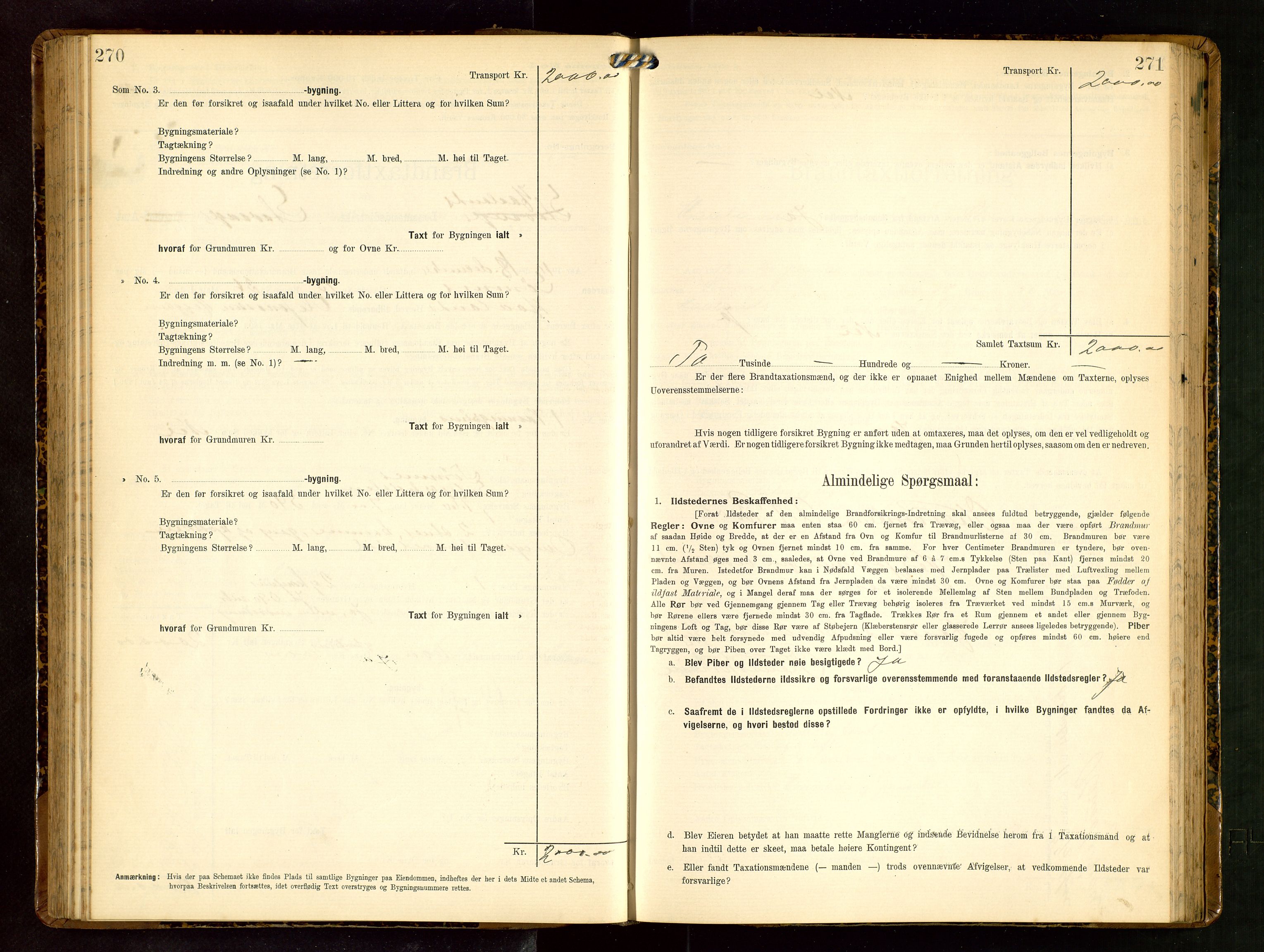 Håland lensmannskontor, AV/SAST-A-100100/Gob/L0003: Branntakstprotokoll - skjematakst. Register i boken., 1909-1910, p. 270-271