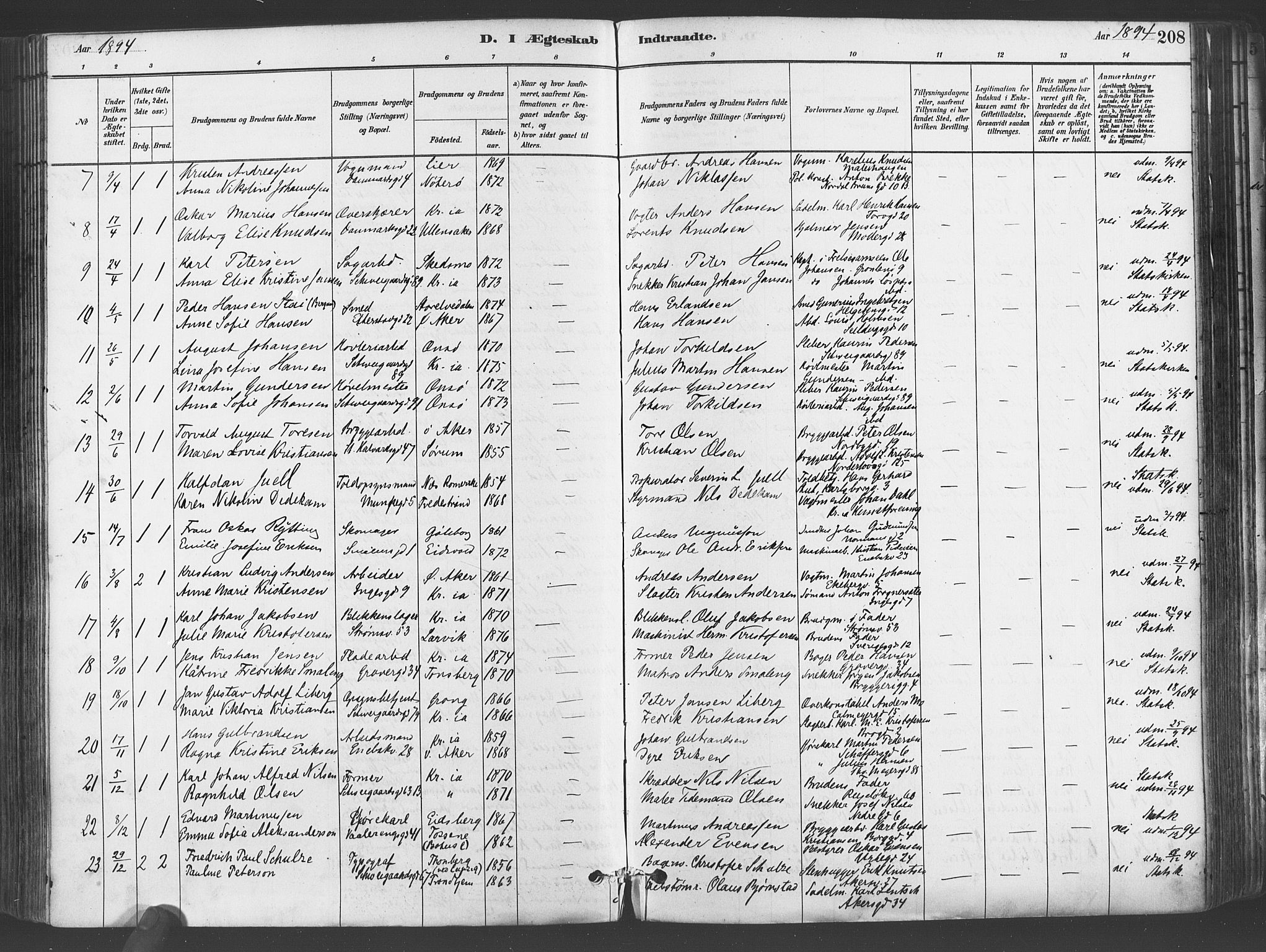 Gamlebyen prestekontor Kirkebøker, SAO/A-10884/F/Fa/L0006: Parish register (official) no. 6, 1881-1890, p. 208