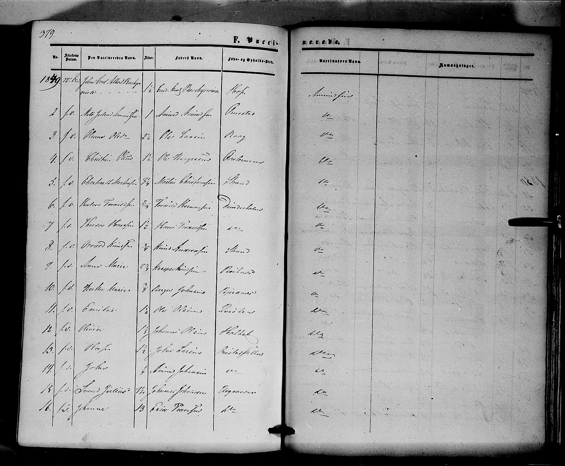 Hof prestekontor, SAH/PREST-038/H/Ha/Haa/L0008: Parish register (official) no. 8, 1849-1861, p. 379