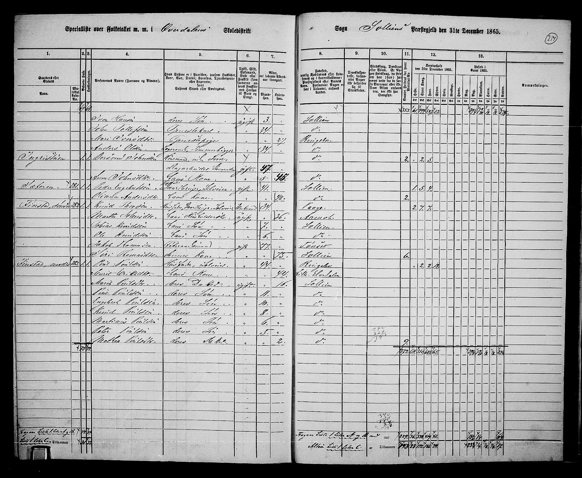 RA, 1865 census for Sollia, 1865, p. 22