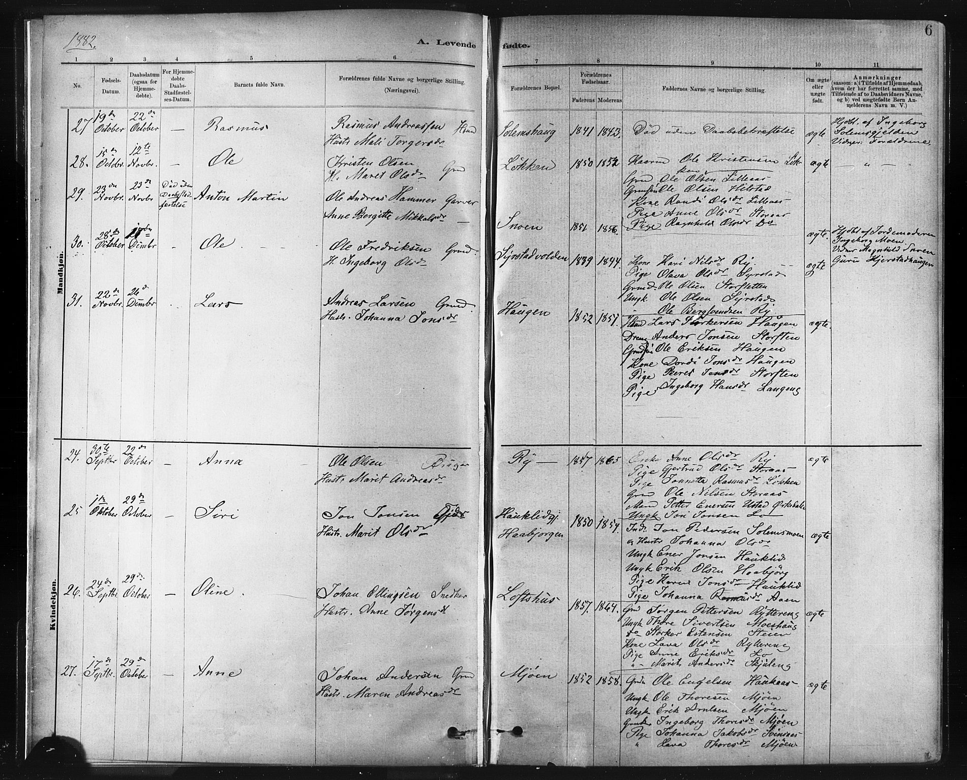 Ministerialprotokoller, klokkerbøker og fødselsregistre - Sør-Trøndelag, SAT/A-1456/672/L0857: Parish register (official) no. 672A09, 1882-1893, p. 6