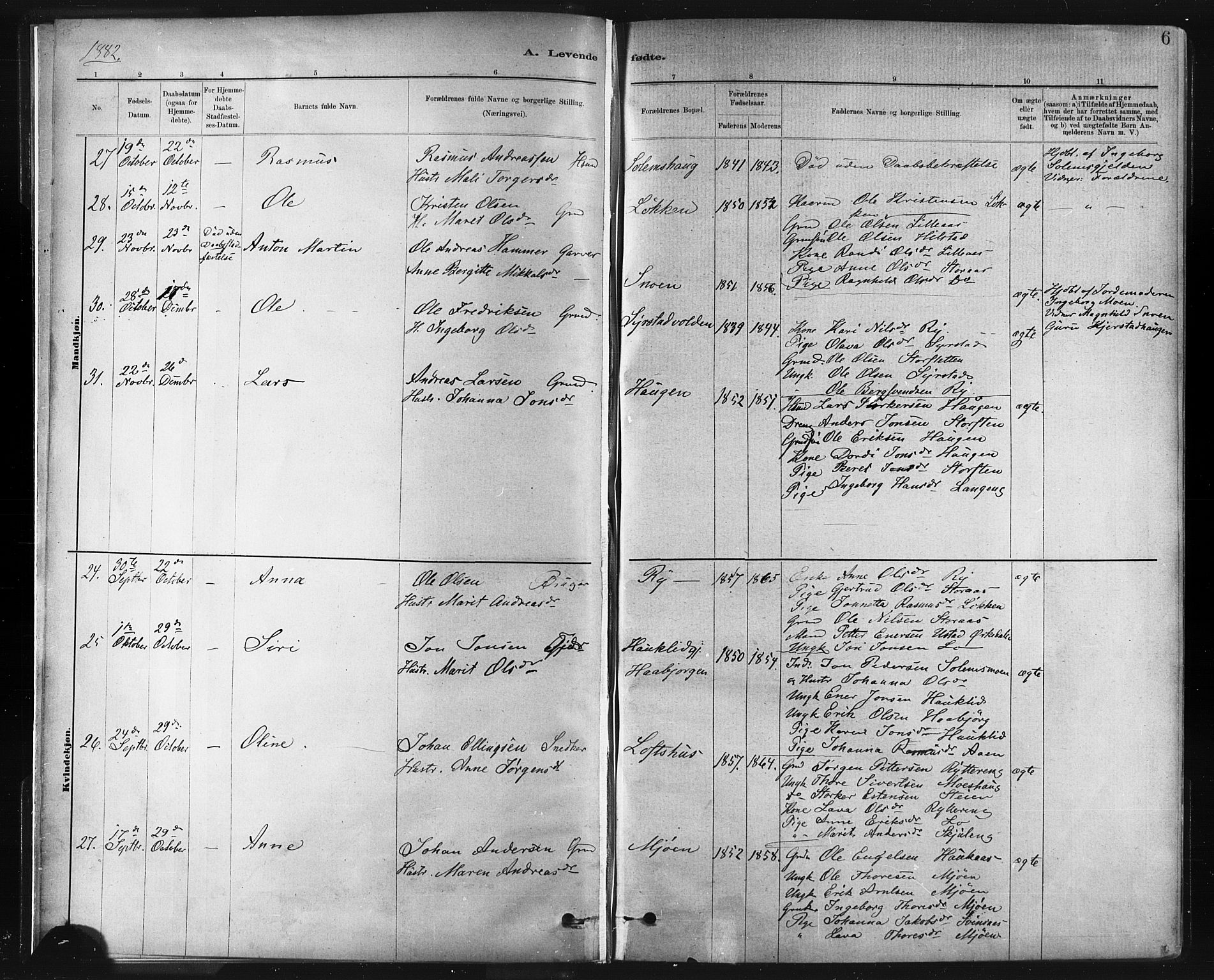 Ministerialprotokoller, klokkerbøker og fødselsregistre - Sør-Trøndelag, AV/SAT-A-1456/672/L0857: Parish register (official) no. 672A09, 1882-1893, p. 6