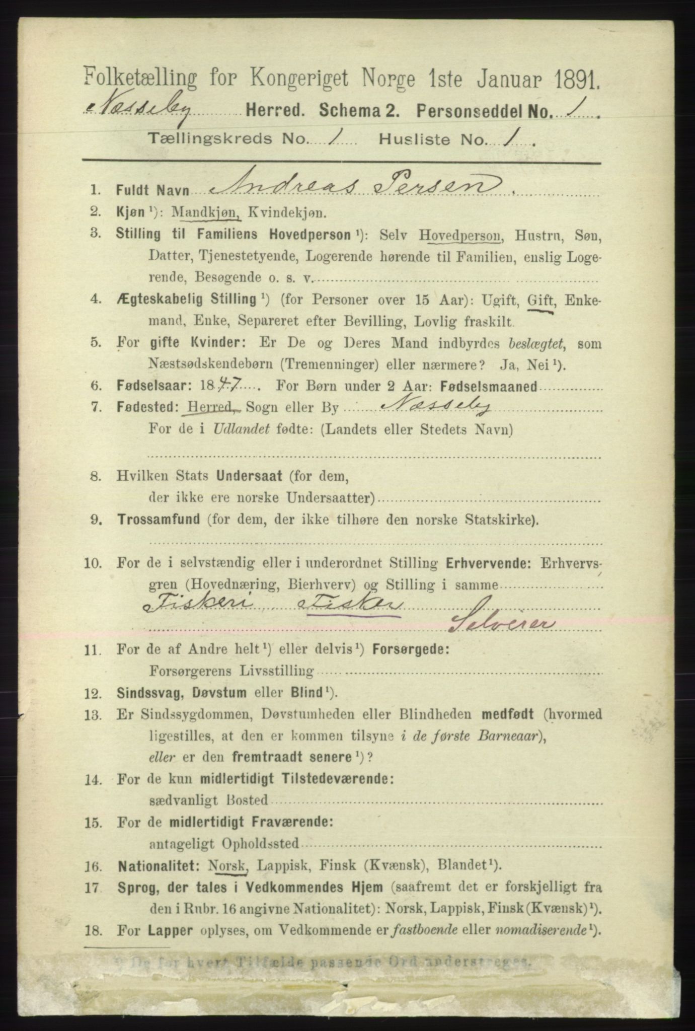 RA, 1891 census for 2027 Nesseby, 1891, p. 105