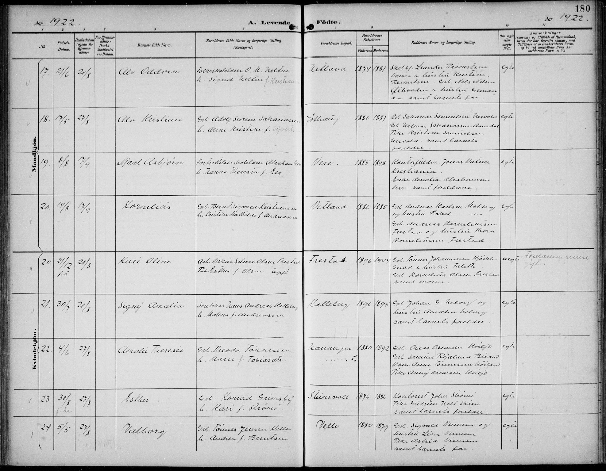 Lista sokneprestkontor, AV/SAK-1111-0027/F/Fb/L0005: Parish register (copy) no. B 5, 1892-1923, p. 180