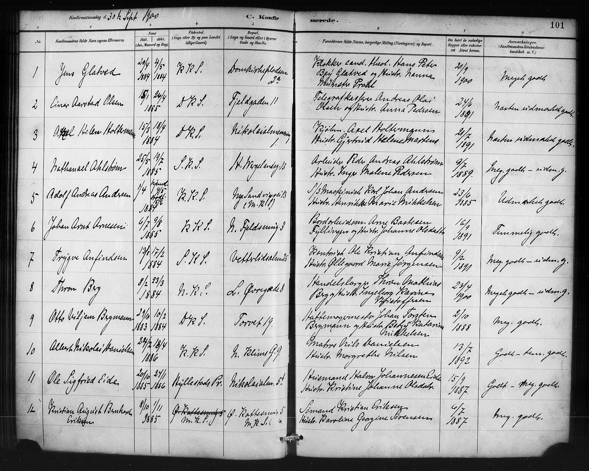 Korskirken sokneprestembete, SAB/A-76101/H/Haa/L0071: Curate's parish register no. A 6, 1885-1912, p. 101